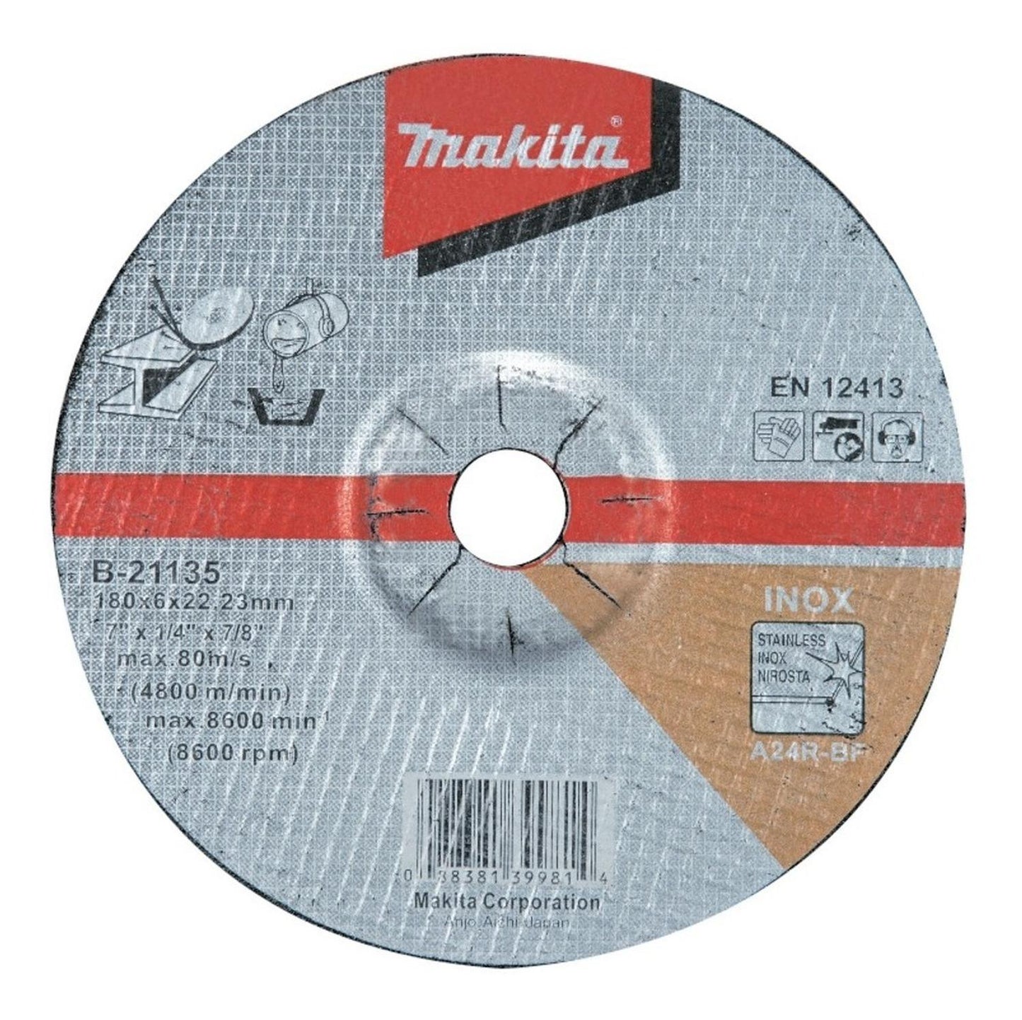 Pack 5 Discos de Desbaste Inox 7'' X 6mm A24R - Makita - Herram.cl