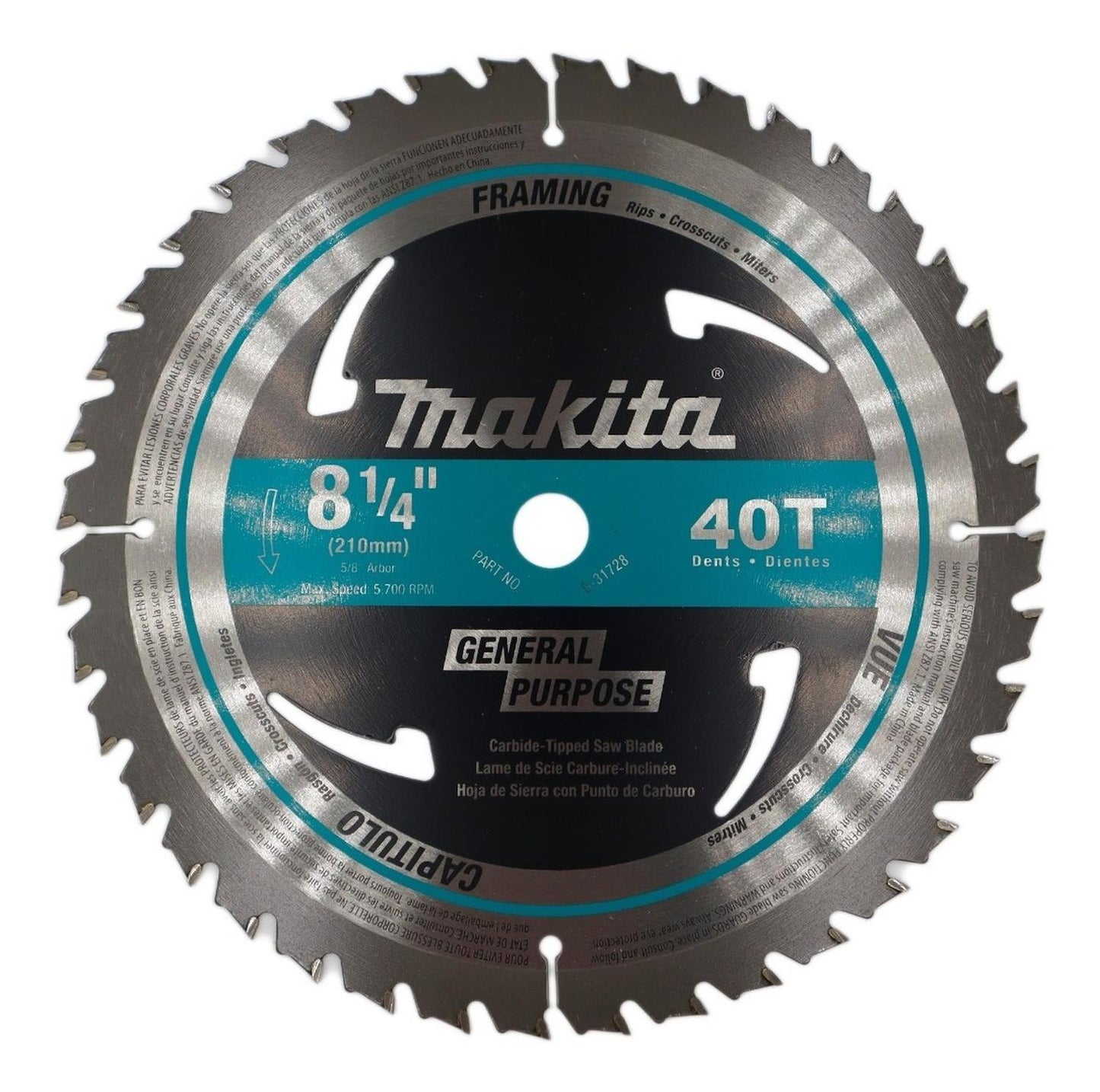 Disco Sierra Circular Makita 8 1/4 (210mm) 5/8 40 Dientes - Herram.cl