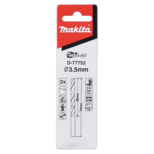 Broca Para Metal HSS-GS 3.5x70mm 2 Pzas - Makita - Herram.cl