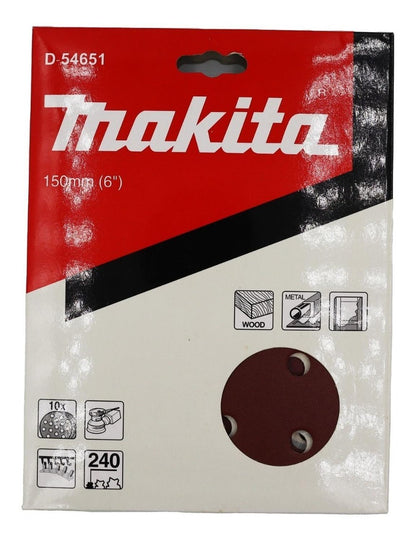 Pack 10 Discos Lija Con Velcro 150mm (6'') G240 - Makita - Herram.cl