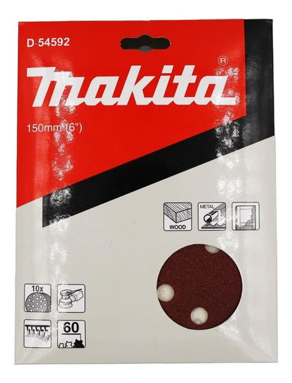 Pack 10 Discos Lija Con Velcro 150mm (6'') G60 - Makita - Herram.cl