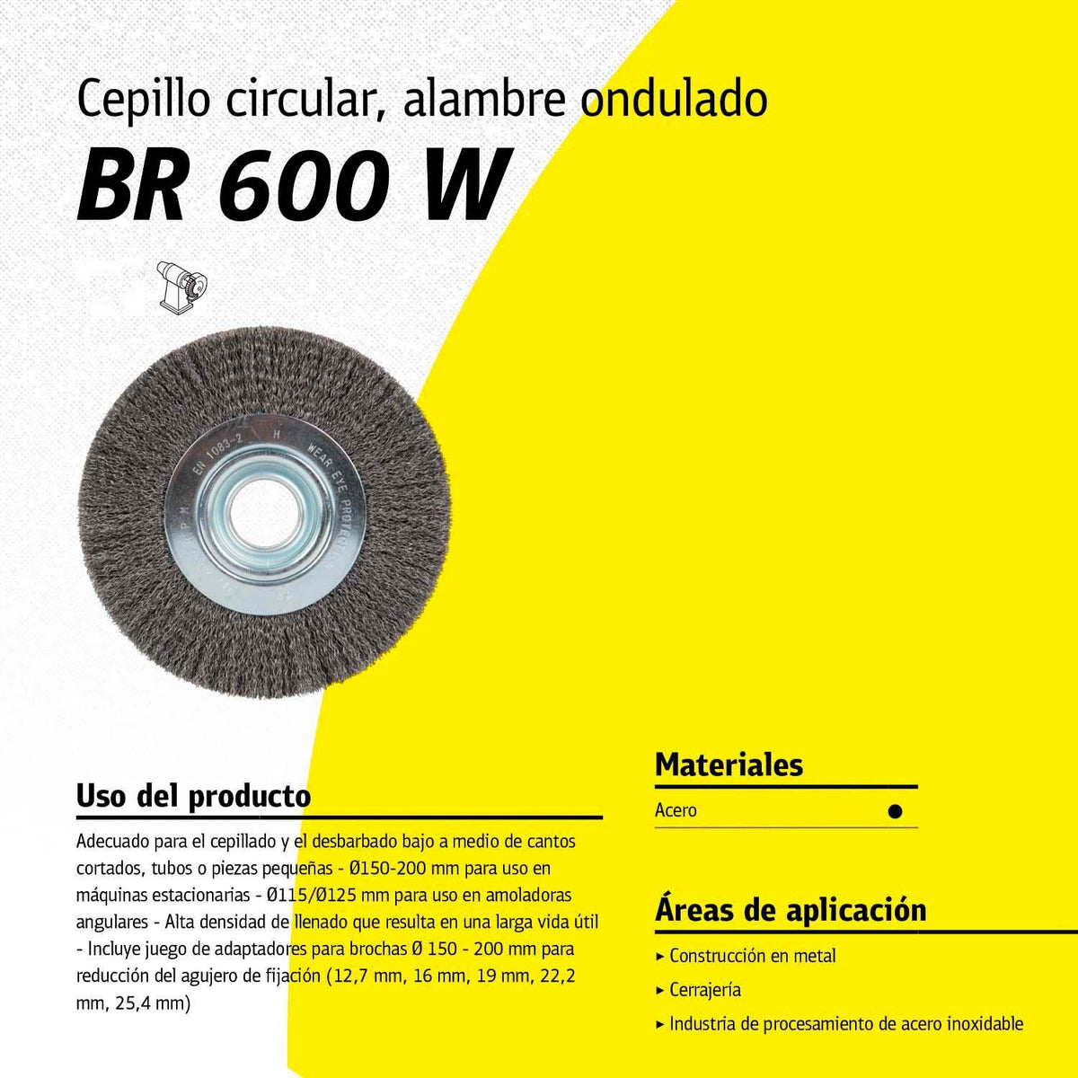 Cepillo Circular Klingspor 200mm (8'') BR600W Acero Ondulado - Herram.cl