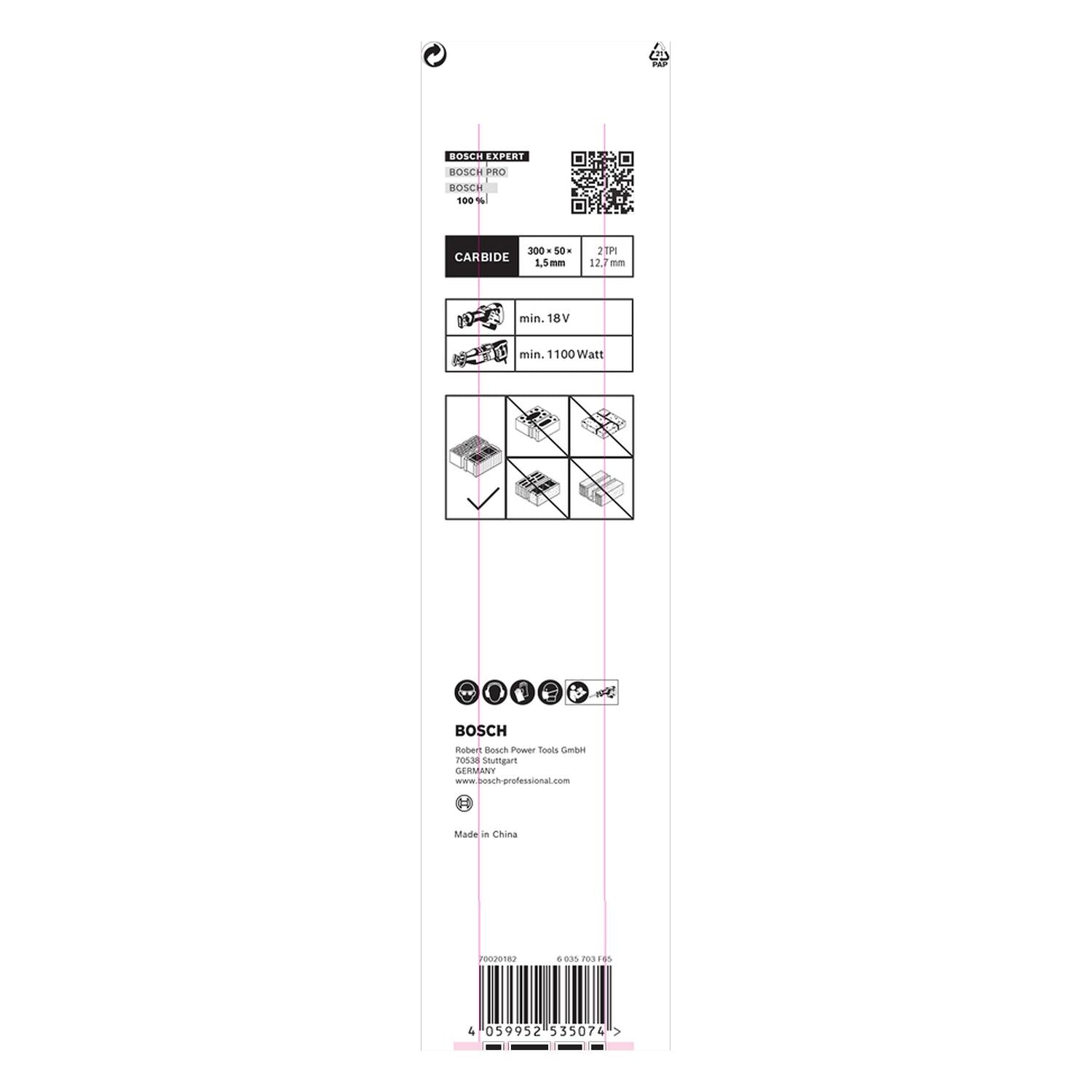 Hoja de Sierra Sable Expert Hollow Brick 300mm - Bosch - Herram.cl