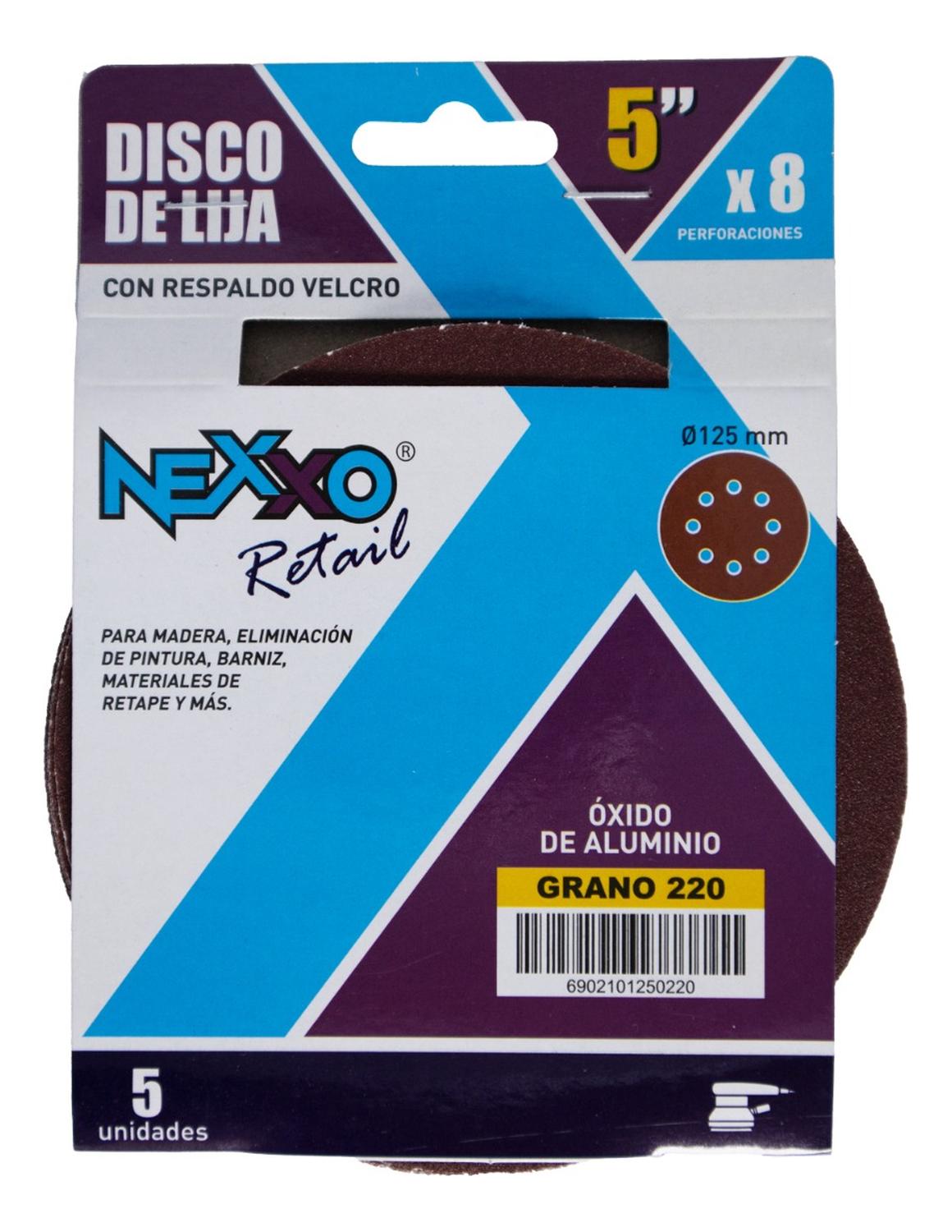 Pack 5 Discos De Lija Con Velcro 5'' (125mm) G220 - Nexxo - Herram.cl