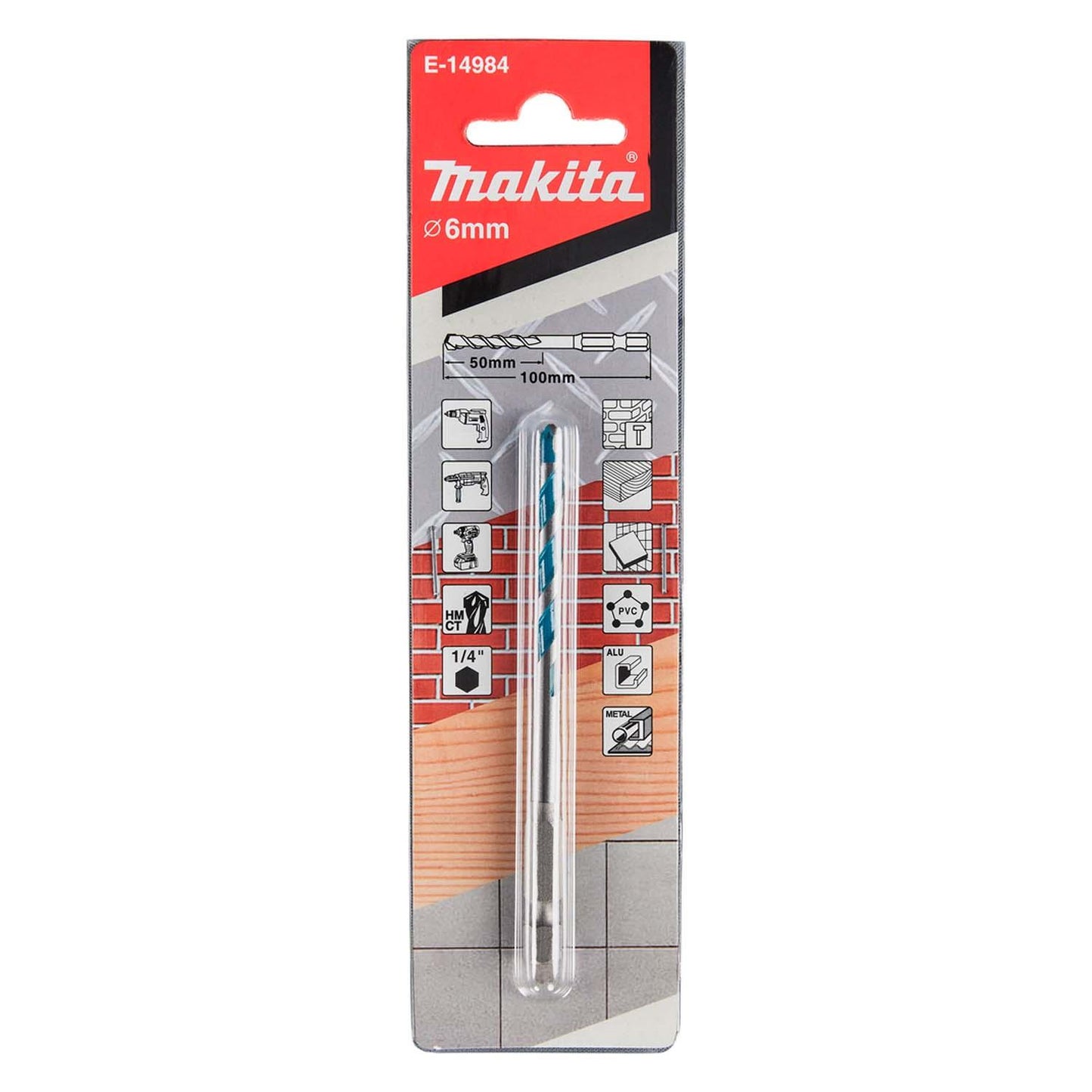 Broca Multimaterial 6x100mm (Toma Hex. 1/4'') - Makita - Herram.cl