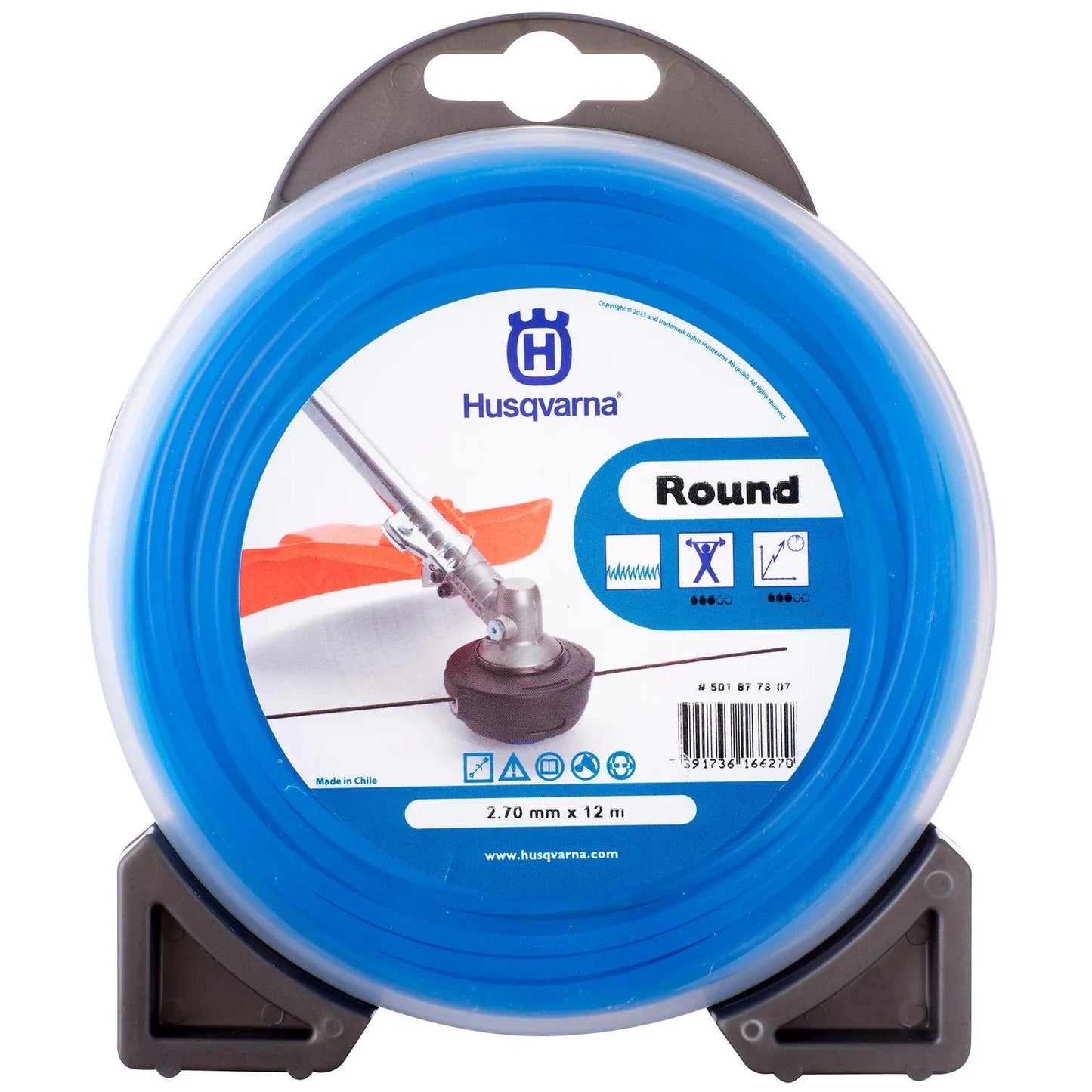 Rollo de hilo de corte nylon Husqvarna 2,7mm x 12 m - Herram.cl