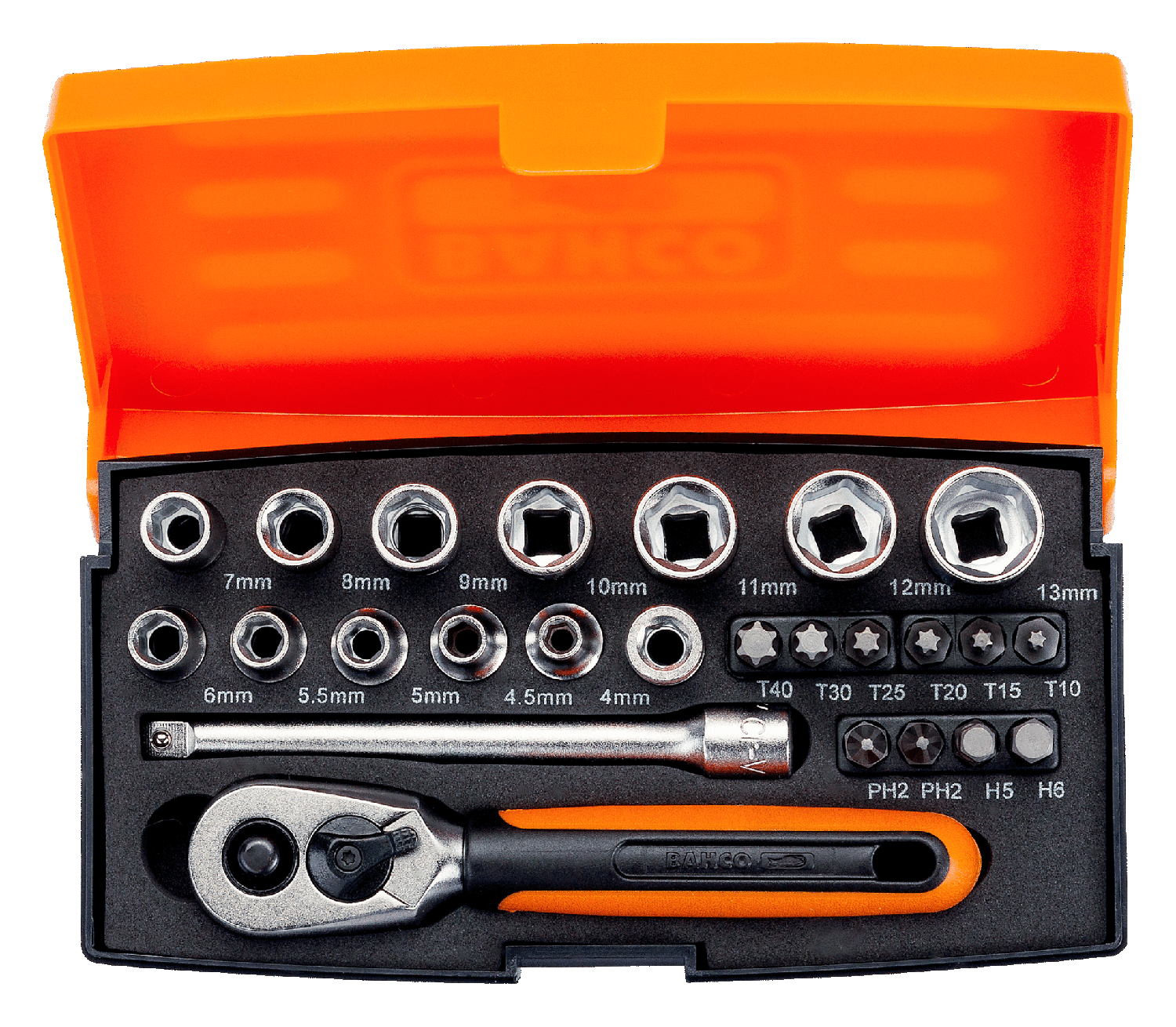 Juego de Dados con cuadrante de 1/4'' 25 Pzas. Bahco - Herram.cl