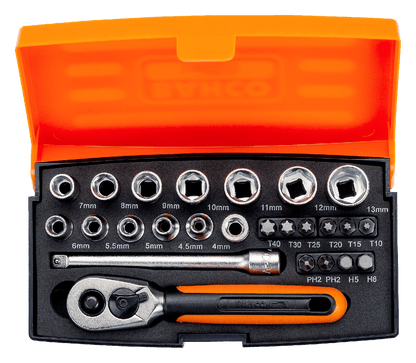 Juego de Dados con cuadrante de 1/4'' 25 Pzas. Bahco - Herram.cl