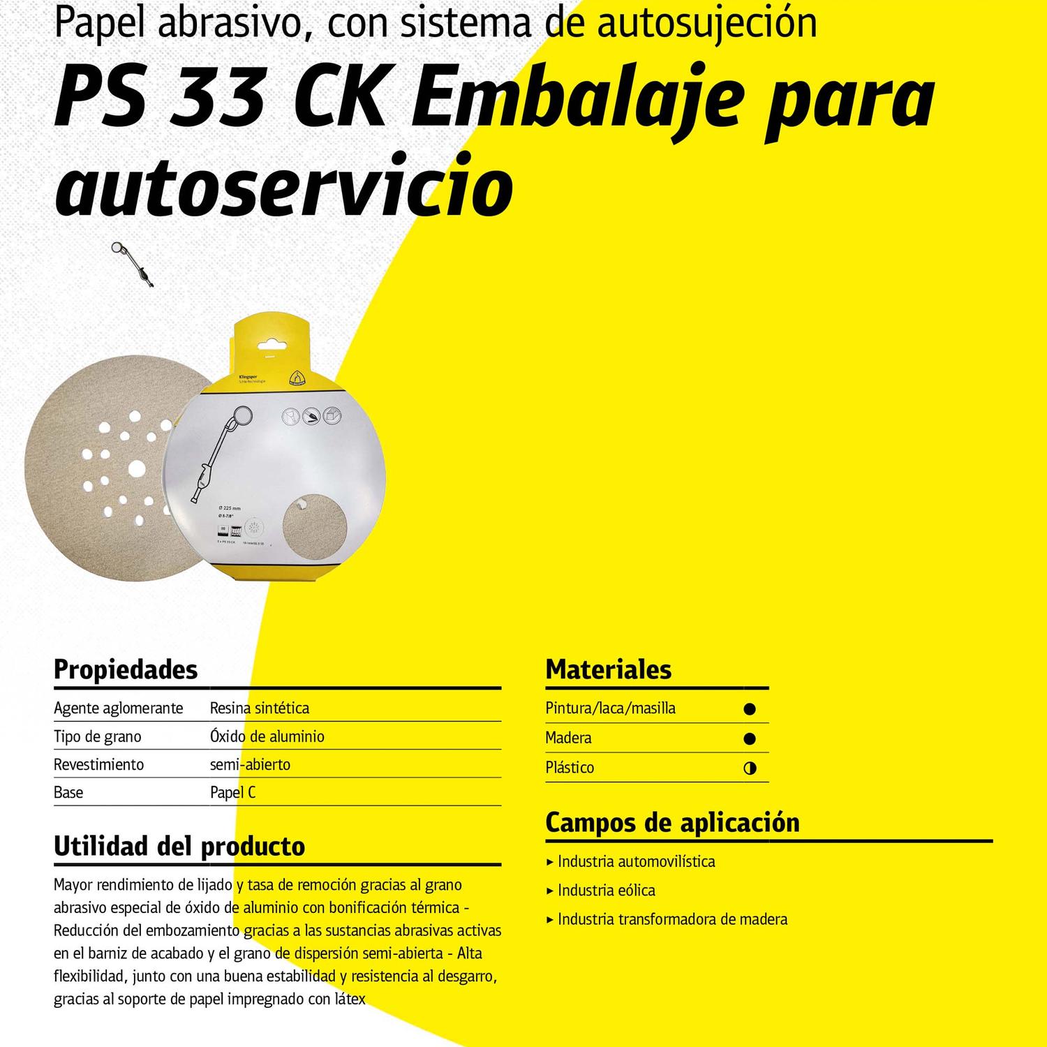 Disco de Lija con Velcro PS 33 CK 225mm 5 Pzas - Klingspor - Herram.cl