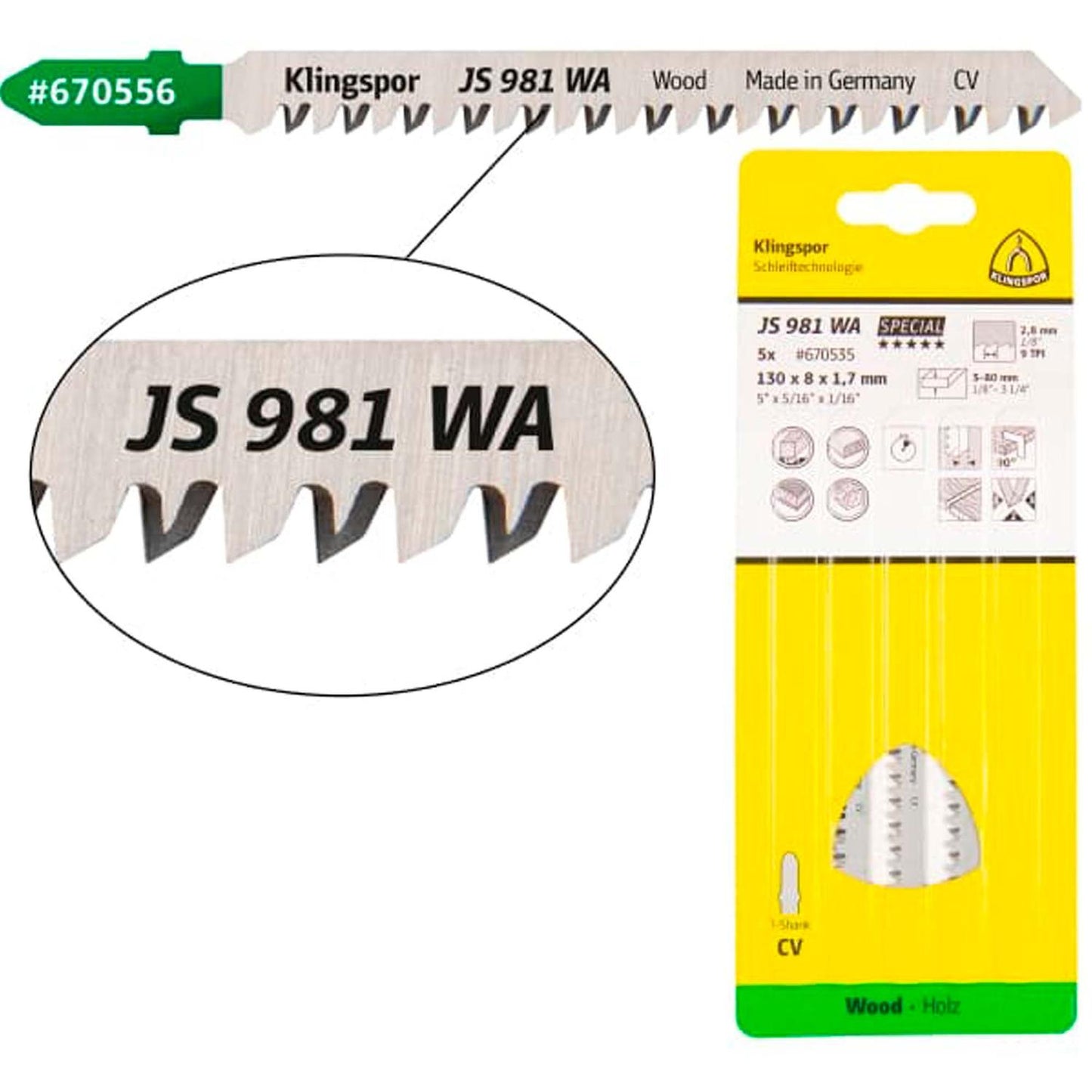 Hoja de Calar JS981 WA Madera 170mm 5 Pzas. - Klingspor - Herram.cl