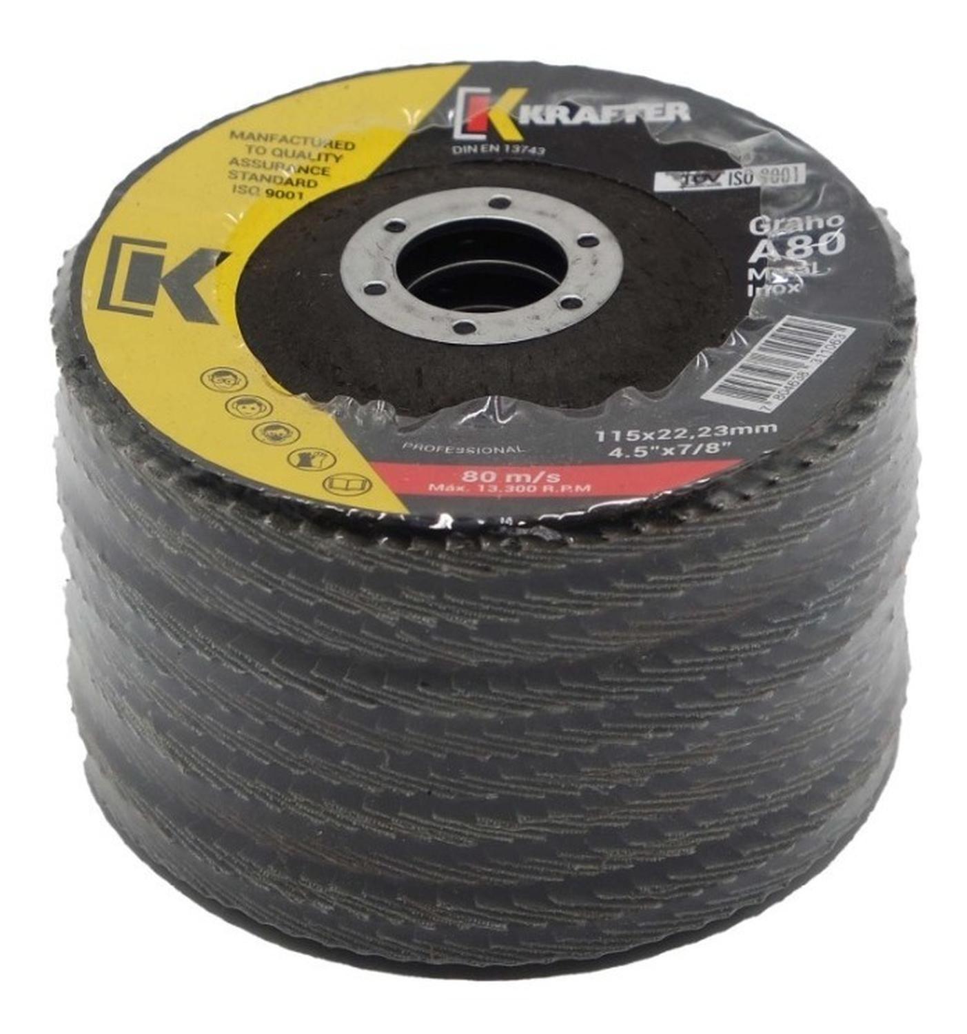 Pack 10 Discos Lija Flap Traslapado 115mm (4 - 1/2'' ) G80 - Krafter - Herram.cl