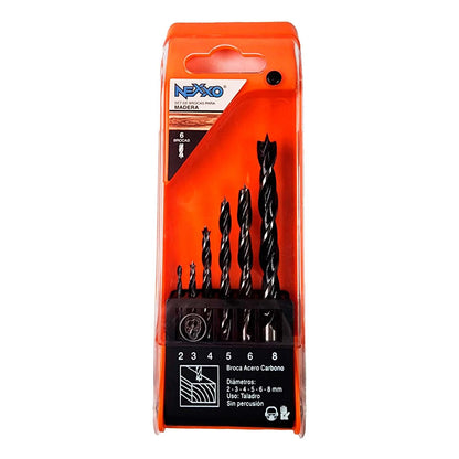 Set de Brocas Para Madera (2 - 8mm) 6 Pzas - Nexxo - Herram.cl