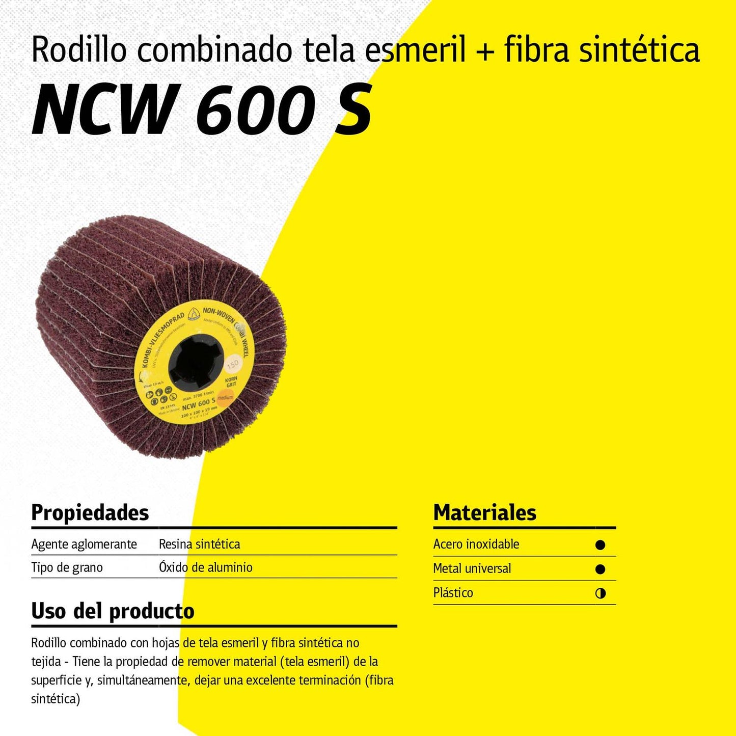Rodillo Combinado Inox NCW 600 S 100x100x19mm - Klingspor - Herram.cl