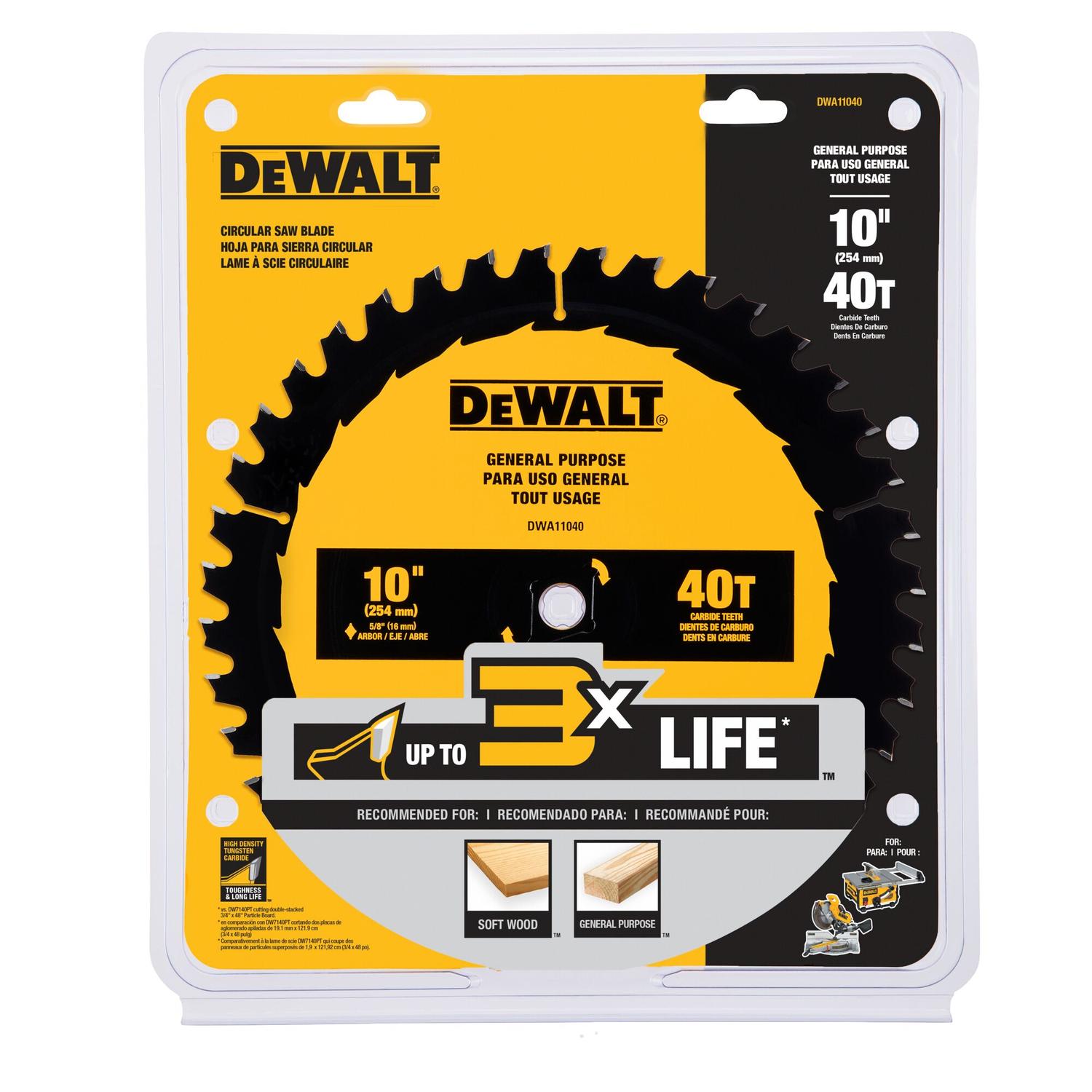 Disco De Sierra 10'' Eje 5/8'' 40 D (Uso General) - DeWalt - Herram.cl