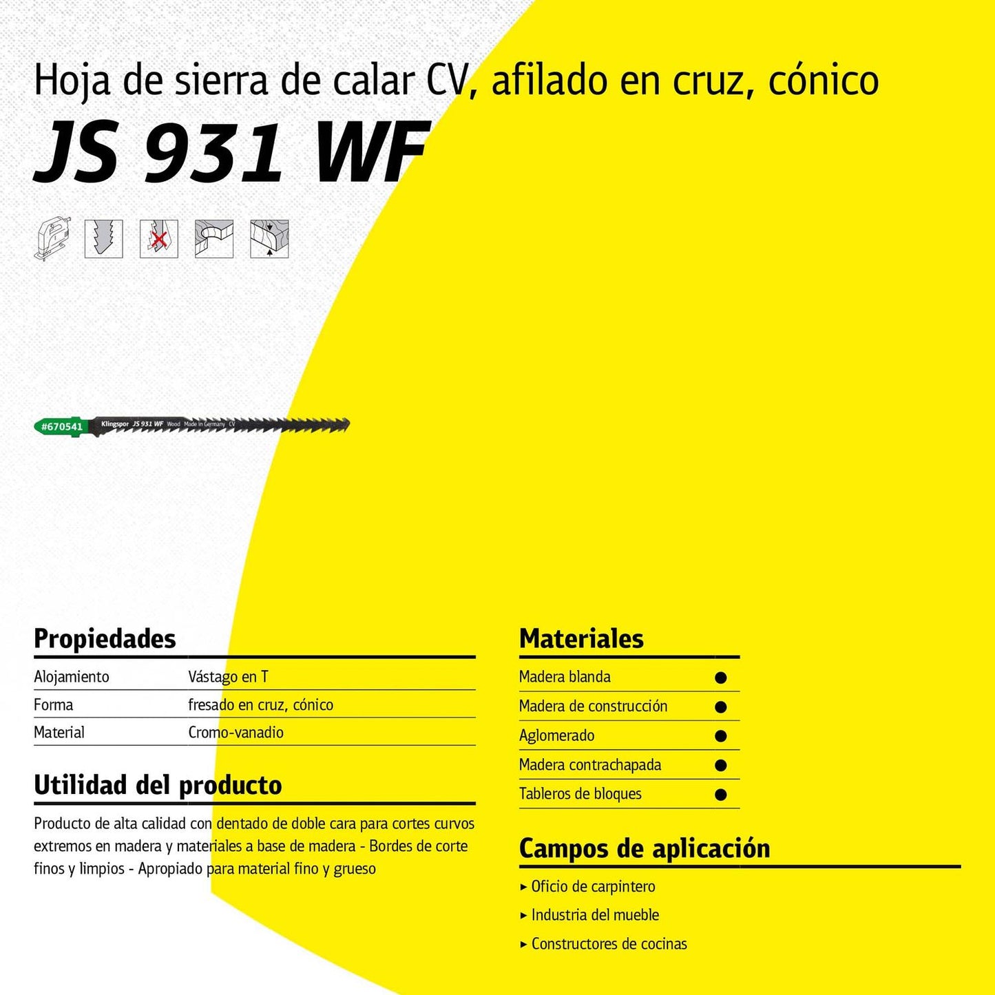 Hoja de Calar JS 931 WF Madera 115mm 5 Pzas - Klingspor - Herram.cl