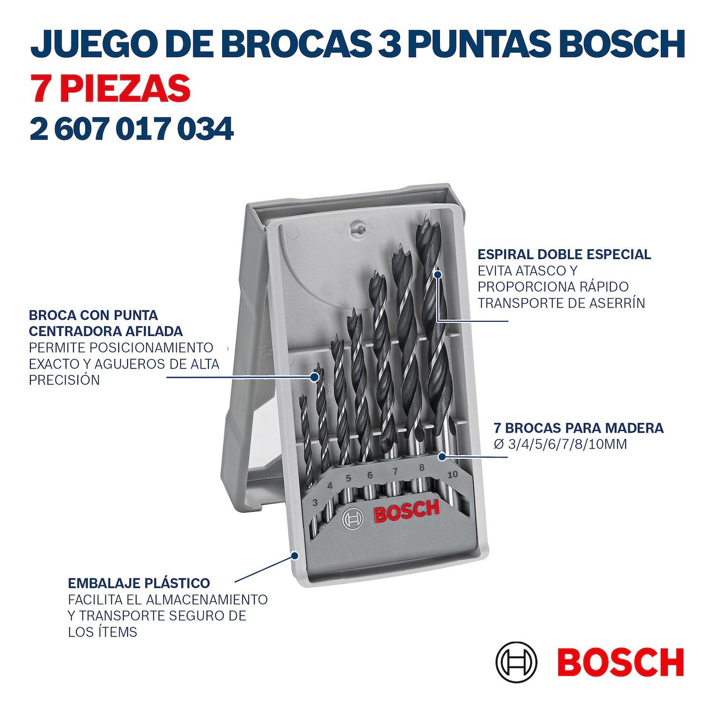 Juego Con 7 Brocas Para Madera 3 Puntas 3,0 - 10,0mm Bosch - Herram.cl