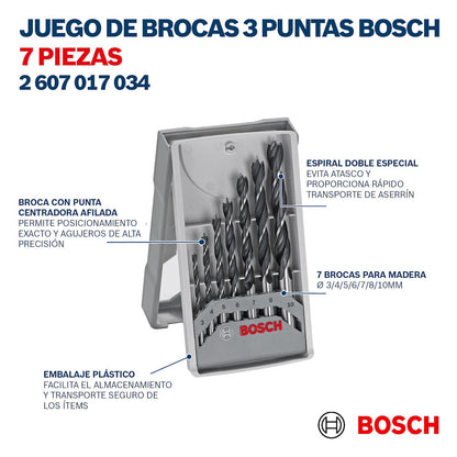Juego Con 7 Brocas Para Madera 3 Puntas 3,0 - 10,0mm Bosch - Herram.cl