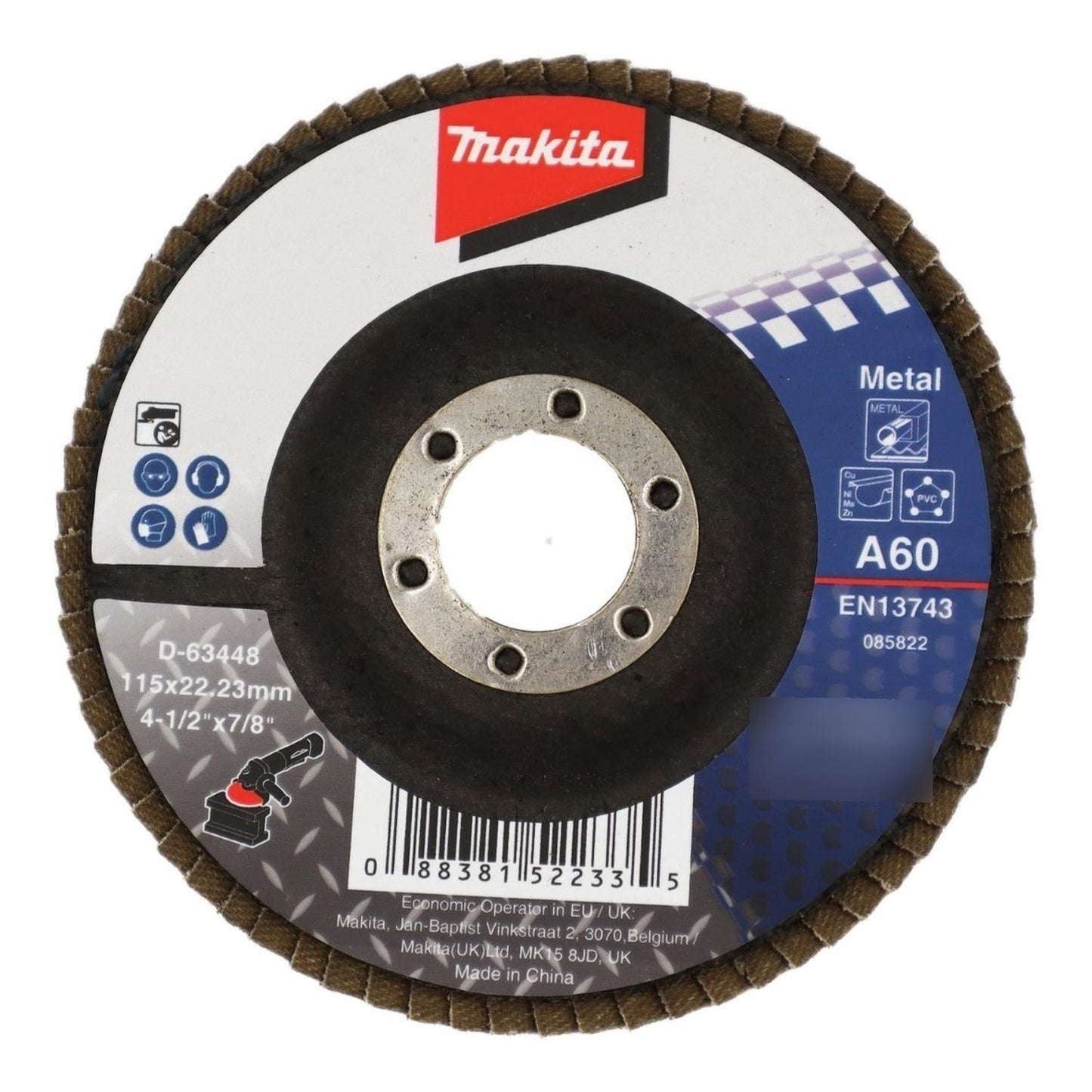 10 Discos Flap Metal 115mm (4 - 1/2'') G60 Curvo Makta D - 63448 - Herram.cl