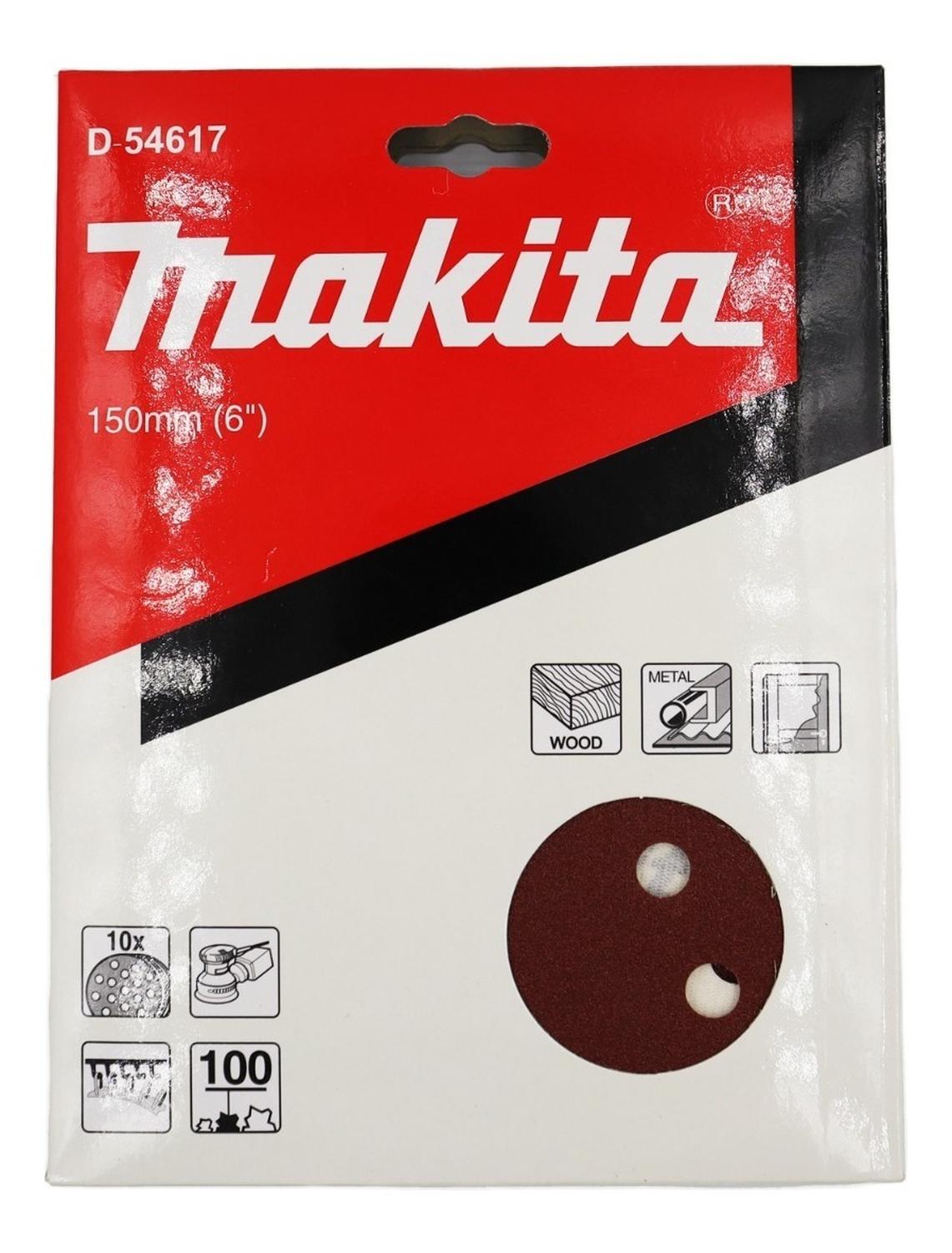 Pack 10 Discos Lija Con Velcro 150mm (6'') G100 - Makita - Herram.cl