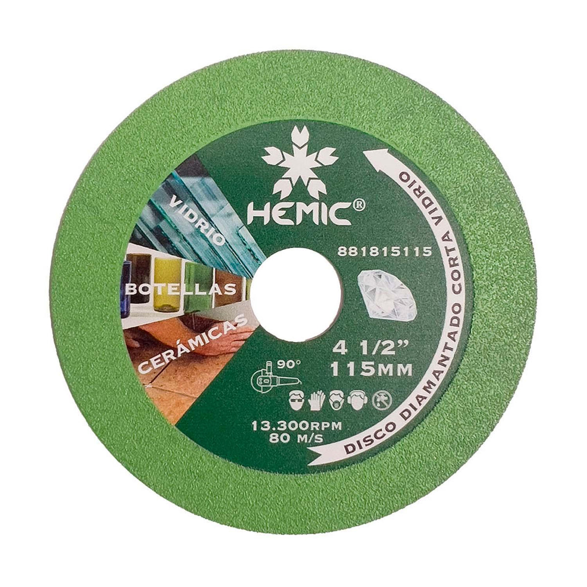 Disco Diamantado corte Vidrio HEMIC 115x3x22,23mm - HEMIC - Herram.cl