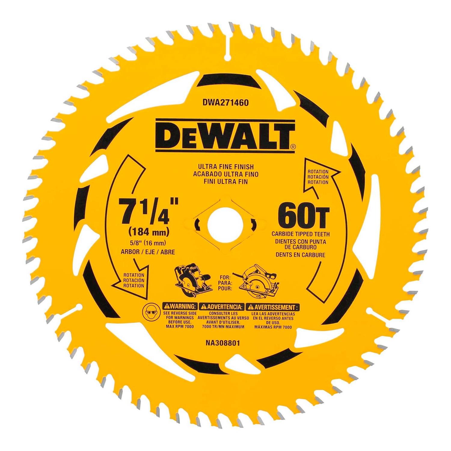 Discos de Sierra 7 - 1/4''x5/8'' 60 Dientes - DeWALT - Herram.cl