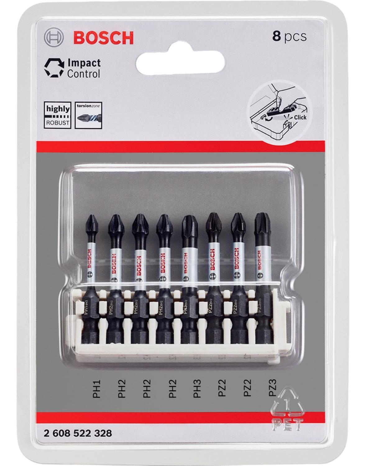 8 Puntas Impact Control PH1, PH2, PH3, PZ2, PZ3x50mm - Bosch - Herram.cl