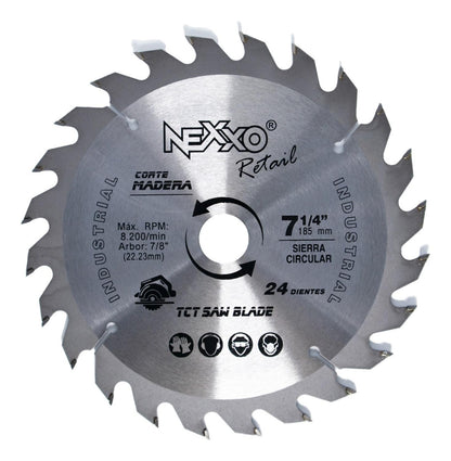 Disco Sierra Circular 7 1/4'' ( 185mm) 24 Dientes - Nexxo - Herram.cl