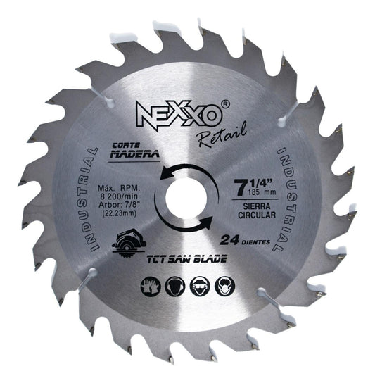 Disco Sierra Circular 7 1/4'' ( 185mm) 24 Dientes - Nexxo - Herram.cl