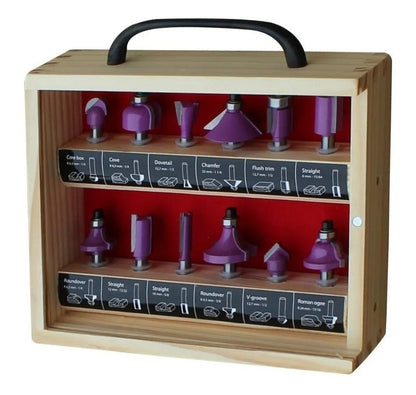 Juego 12 Fresas Vástago De1/4'' Caja De Madera - Neo - Herram.cl