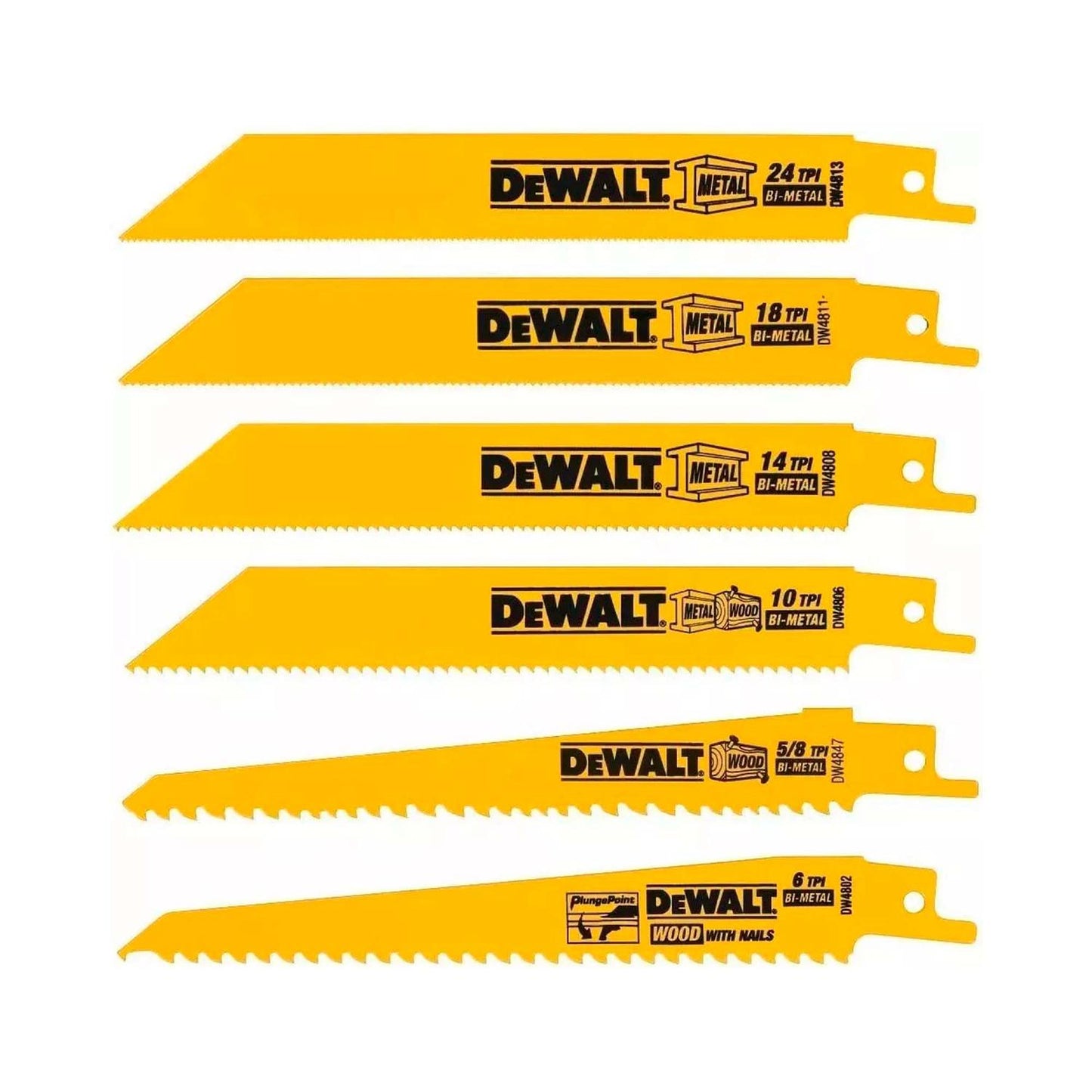 Set 6 Hojas Para Sierra Sable Metal/Madera - DeWALT - Herram.cl
