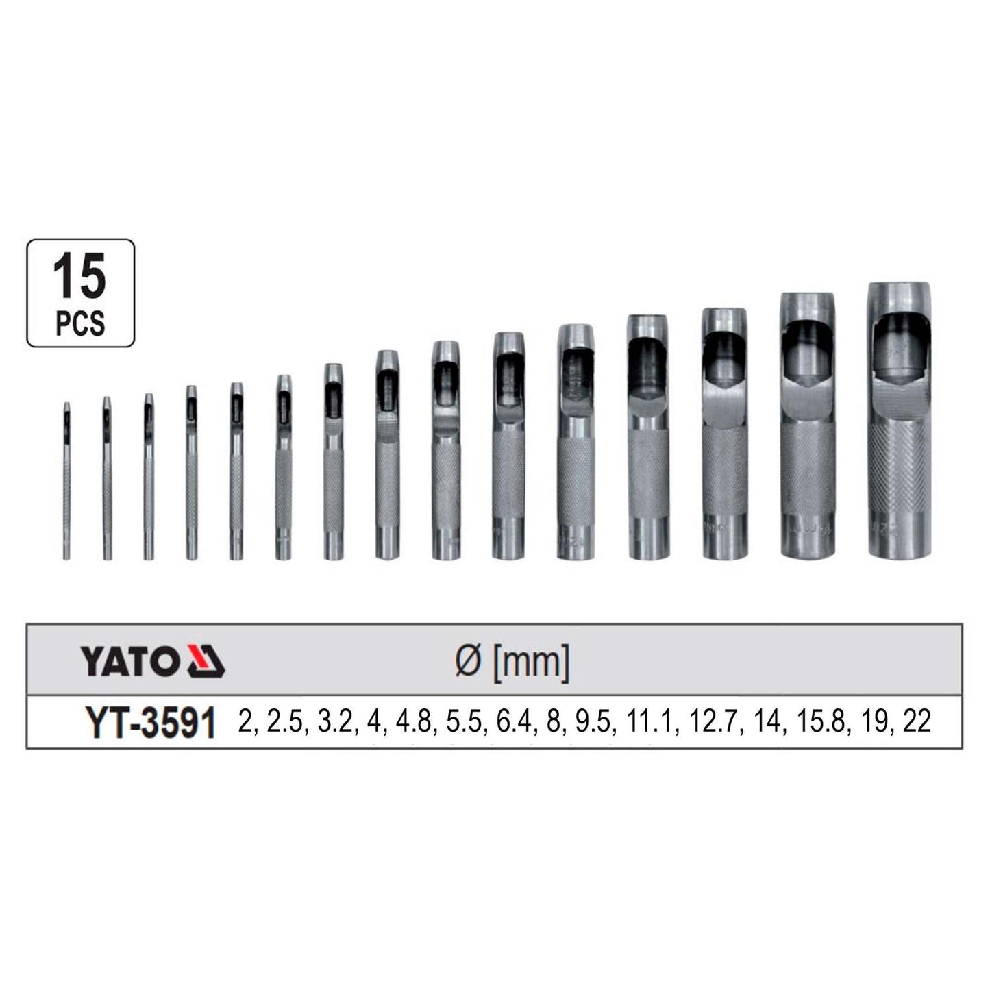 Set De Sacabocado De Golpe 2 - 22mm / 15 Pzas - Yato - Herram.cl