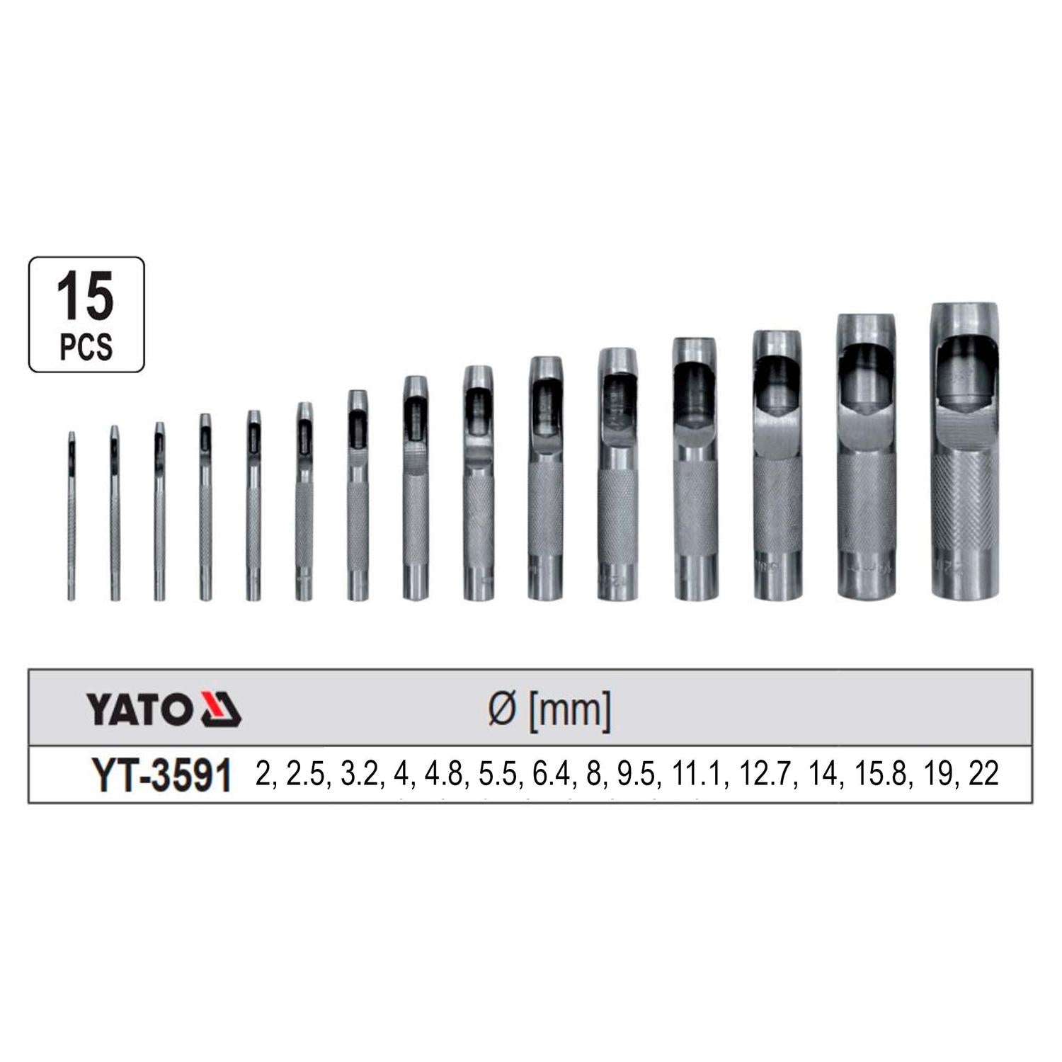 Set De Sacabocado De Golpe 2 - 22mm / 15 Pzas - Yato - Herram.cl