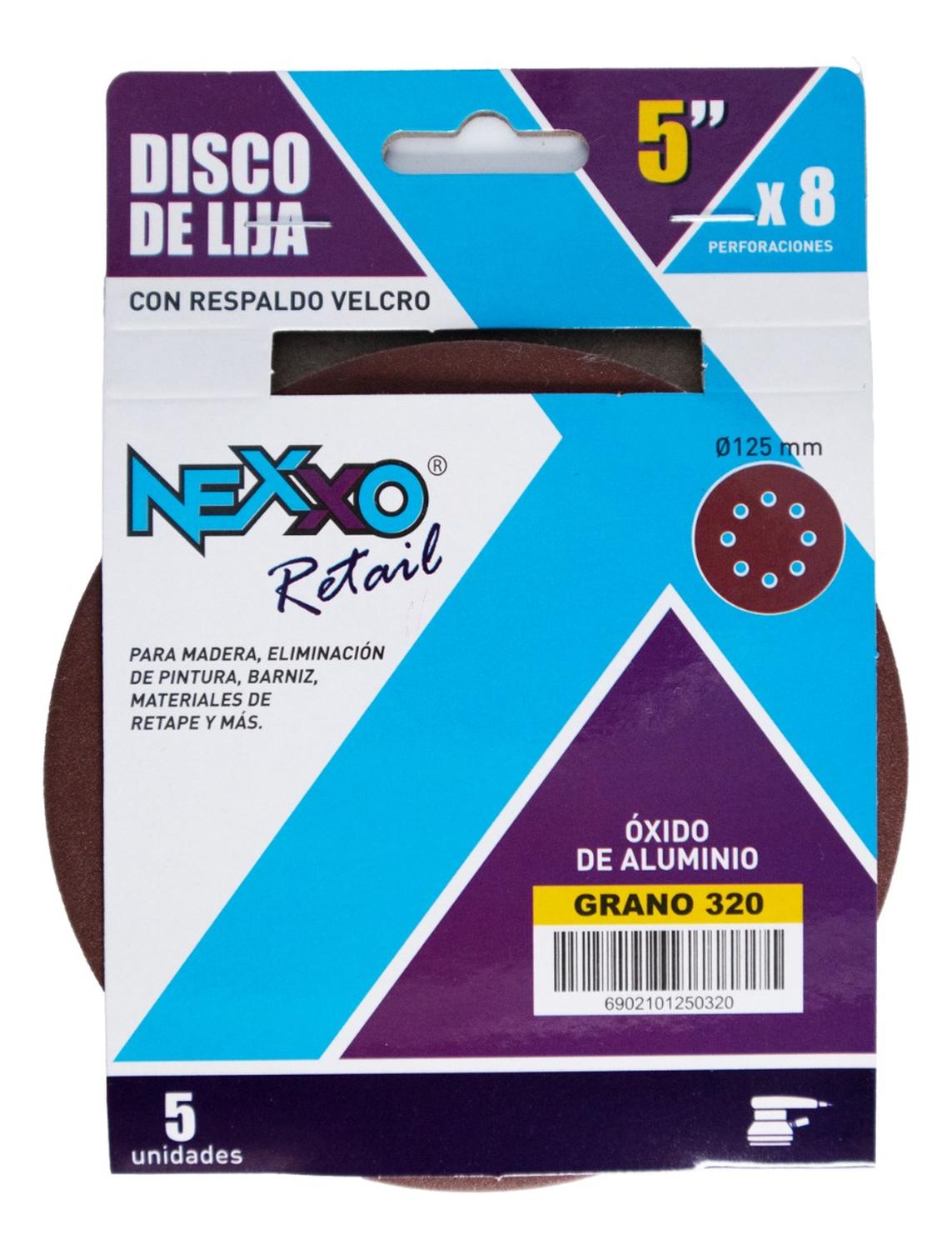 Pack 5 Discos De Lija Con Velcro 5'' (125mm) G320 - Nexxo - Herram.cl