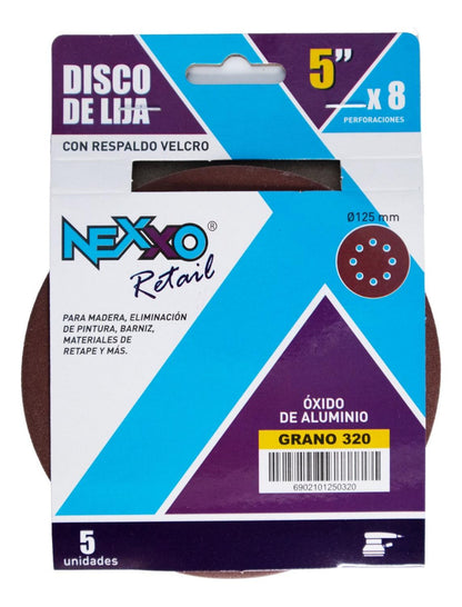 Pack 5 Discos De Lija Con Velcro 5'' (125mm) G320 - Nexxo - Herram.cl