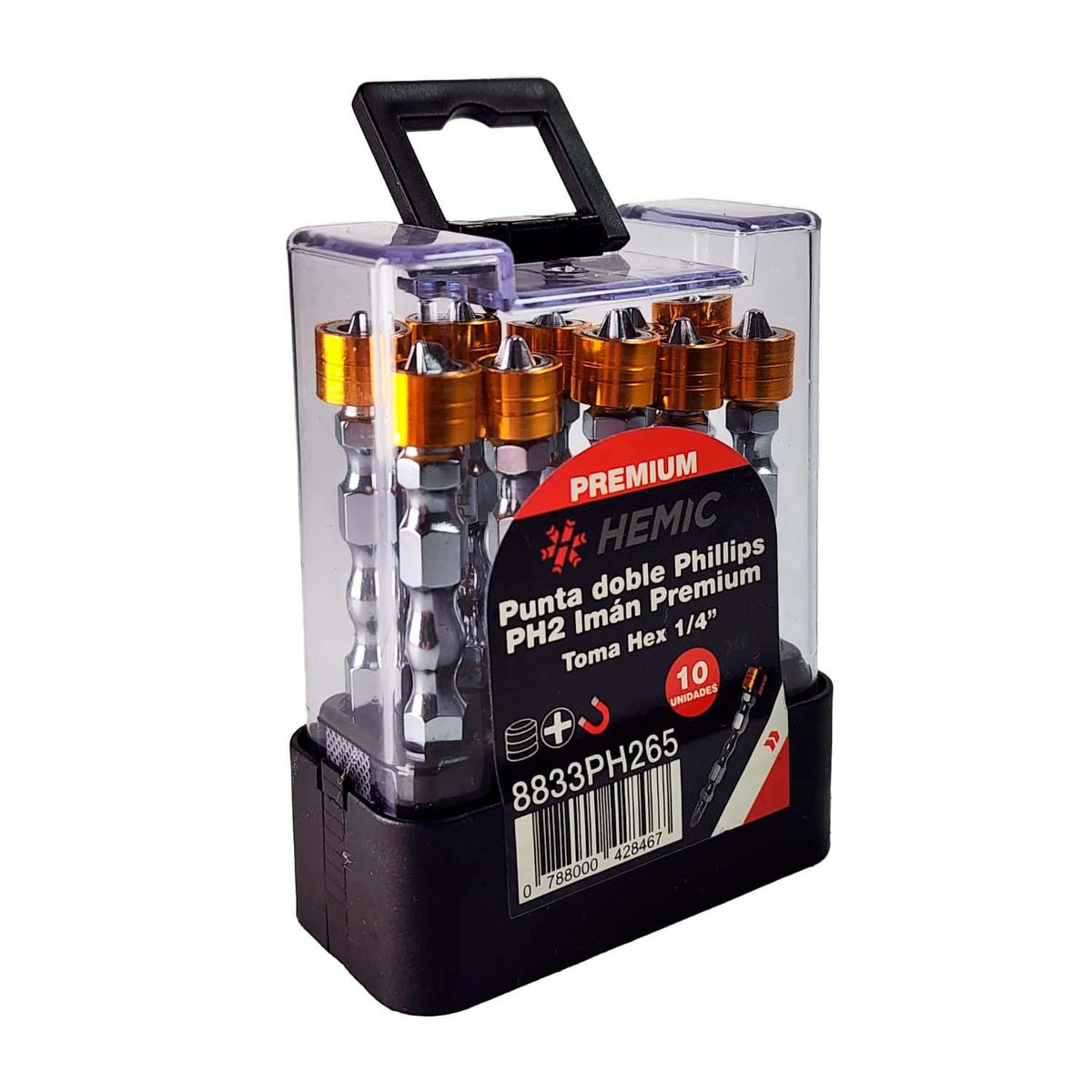 Pack 10 Punta Phillips Doble PH2x65mm Imán Premium - HEMIC - Herram.cl