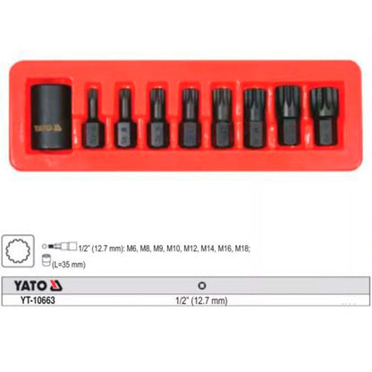 Juego De Puntas De Impacto Spline 1/2'', 9 Pzas - Yato - Herram.cl