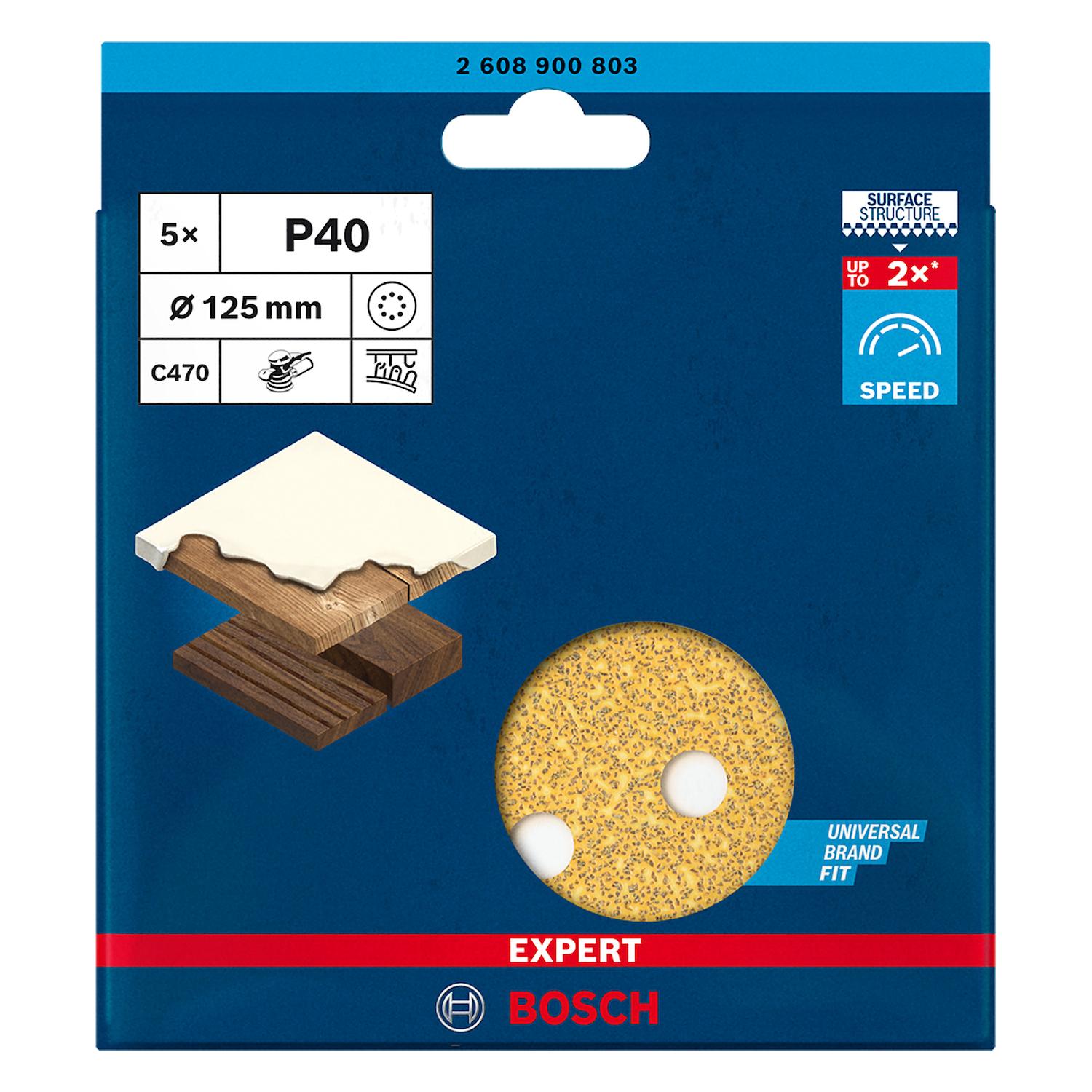 Pack 5 Discos de Lija EXPERT C470 / 125mm (5'') - Bosch - Herram.cl