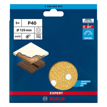 Pack 5 Discos de Lija EXPERT C470 / 125mm (5'') - Bosch - Herram.cl