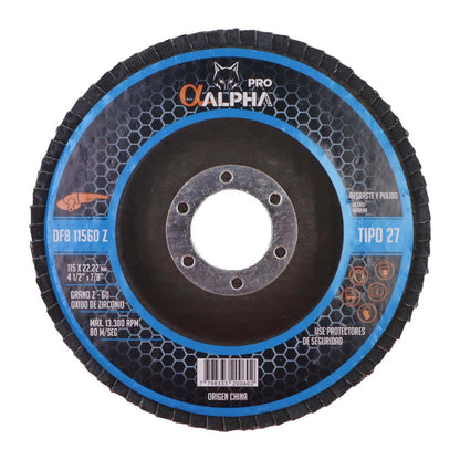 Disco Flap Para Acero Inox 4 1/2'' Zirconio - Alpha - Herram.cl