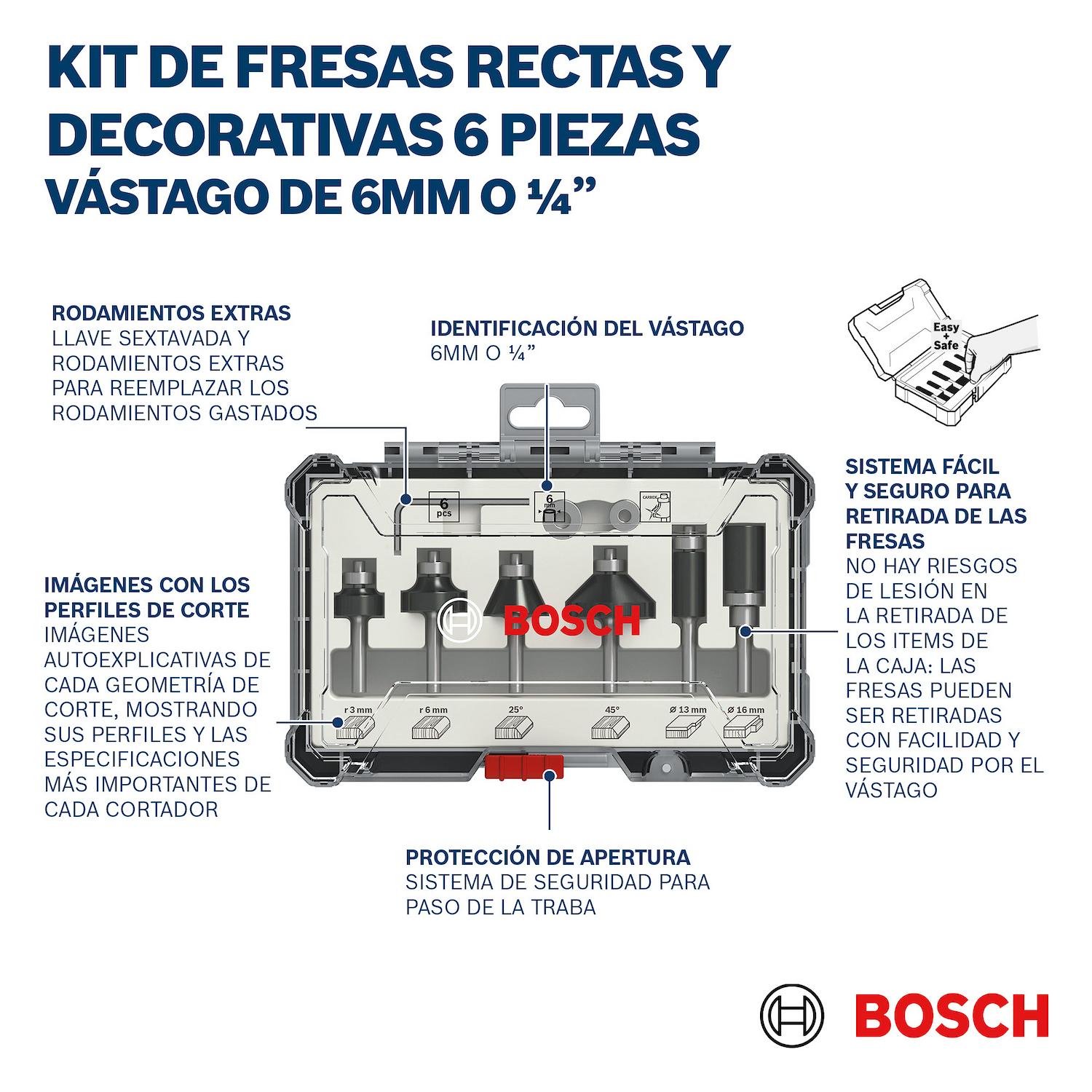 Set de fresas de Con rodamientos 1/4'' 6 Pzas - Bosch - Herram.cl