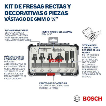 Set de fresas de Con rodamientos 1/4'' 6 Pzas - Bosch - Herram.cl