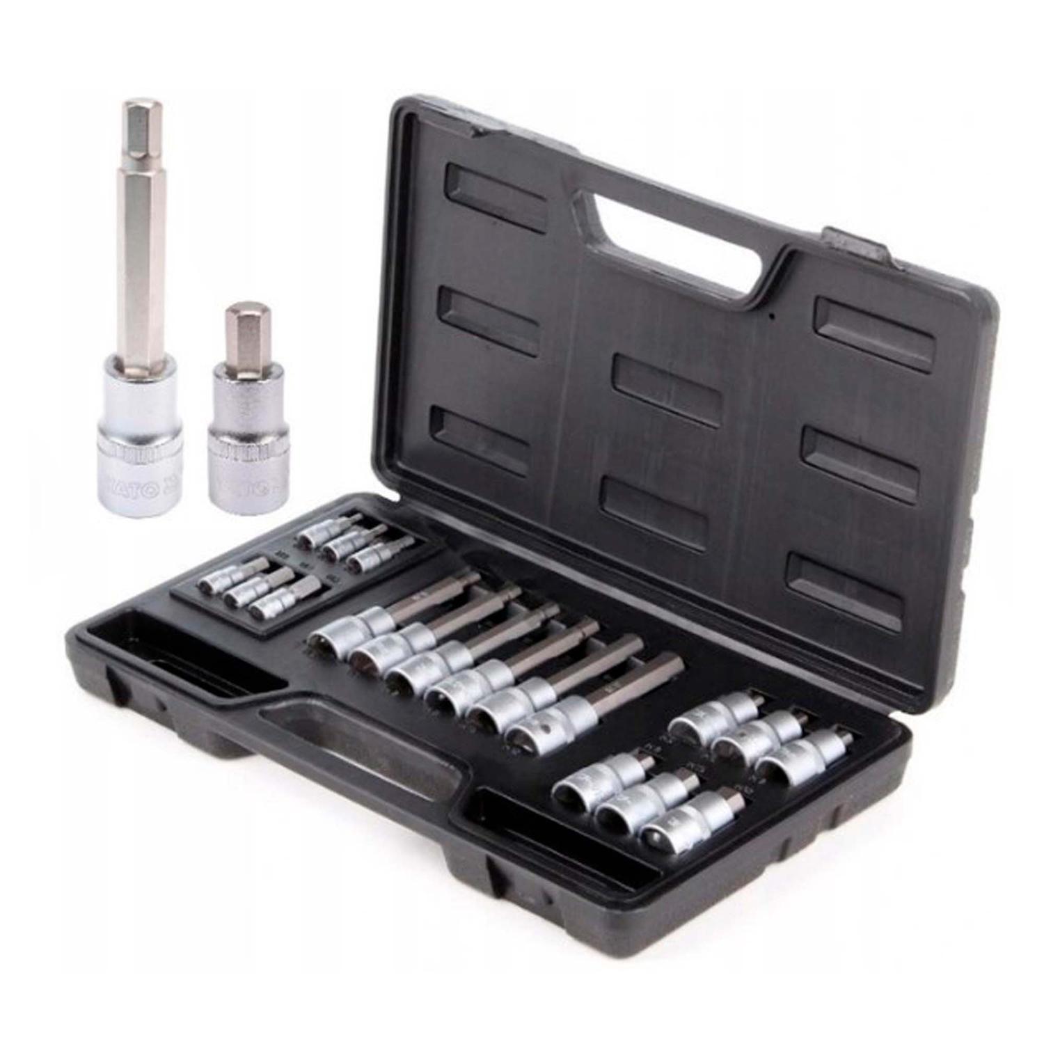 Juego Dados Con Punta Hexagonal 1/4'' Y 1/2'' 18 Pzas - Yato - Herram.cl