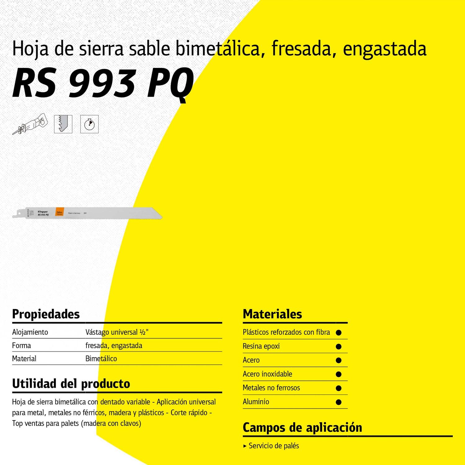 Hoja de Sierra Sable RS993 PQ Pallets 230mm 5 Pzas - Klingspor - Herram.cl