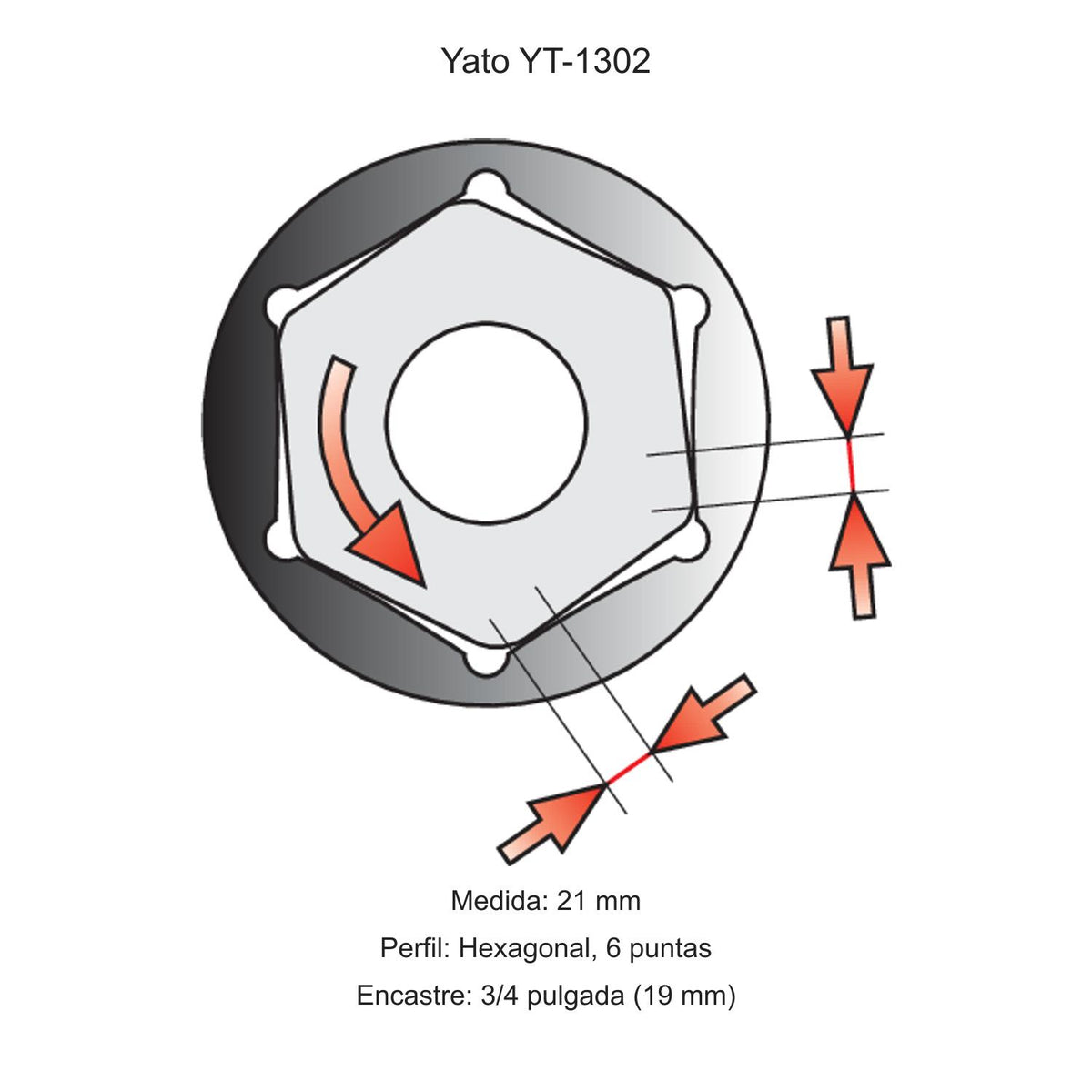 Dado Hexagonal 21 mm Encastre 3/4'' Yato YT-1302 - Herram.cl