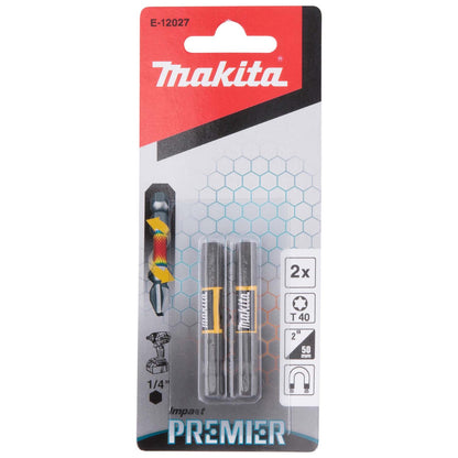 Puntas de Torsión Impact Premier T40 - 50mm 2 Pzas - Makita - Herram.cl