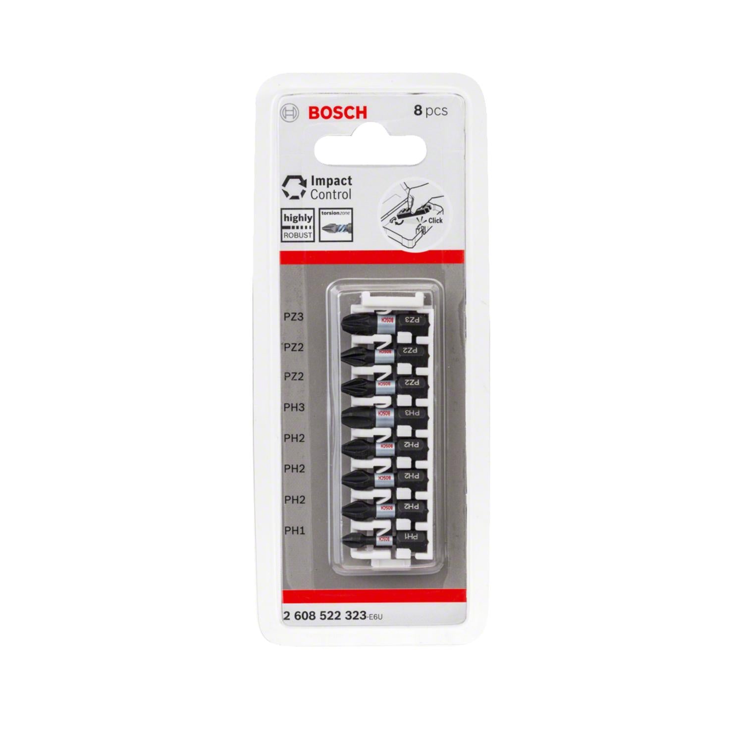 8 Puntas Impact Control PH1, PH2, PH3, PZ2, PZ3x25mm - Bosch - Herram.cl
