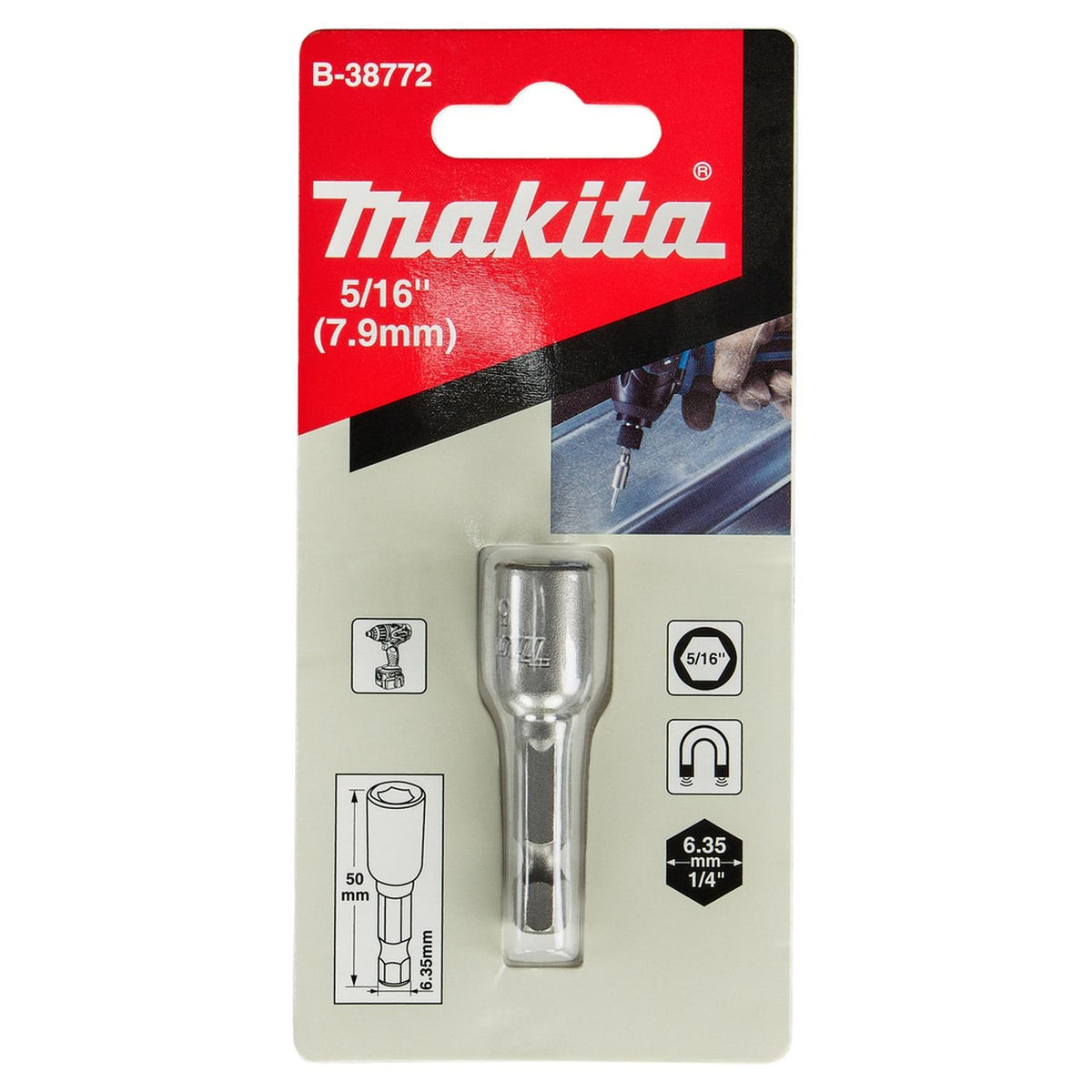 Vaso magnético 5/16''x50mm Toma Hex. - Makita - Herram.cl