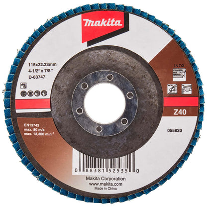 Disco Flap Metal/Inox 4 - 1/2'' Zircon Curvo - Makita - Herram.cl