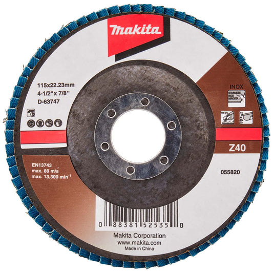 Disco Flap Metal/Inox 4 - 1/2'' Zircon Curvo - Makita - Herram.cl