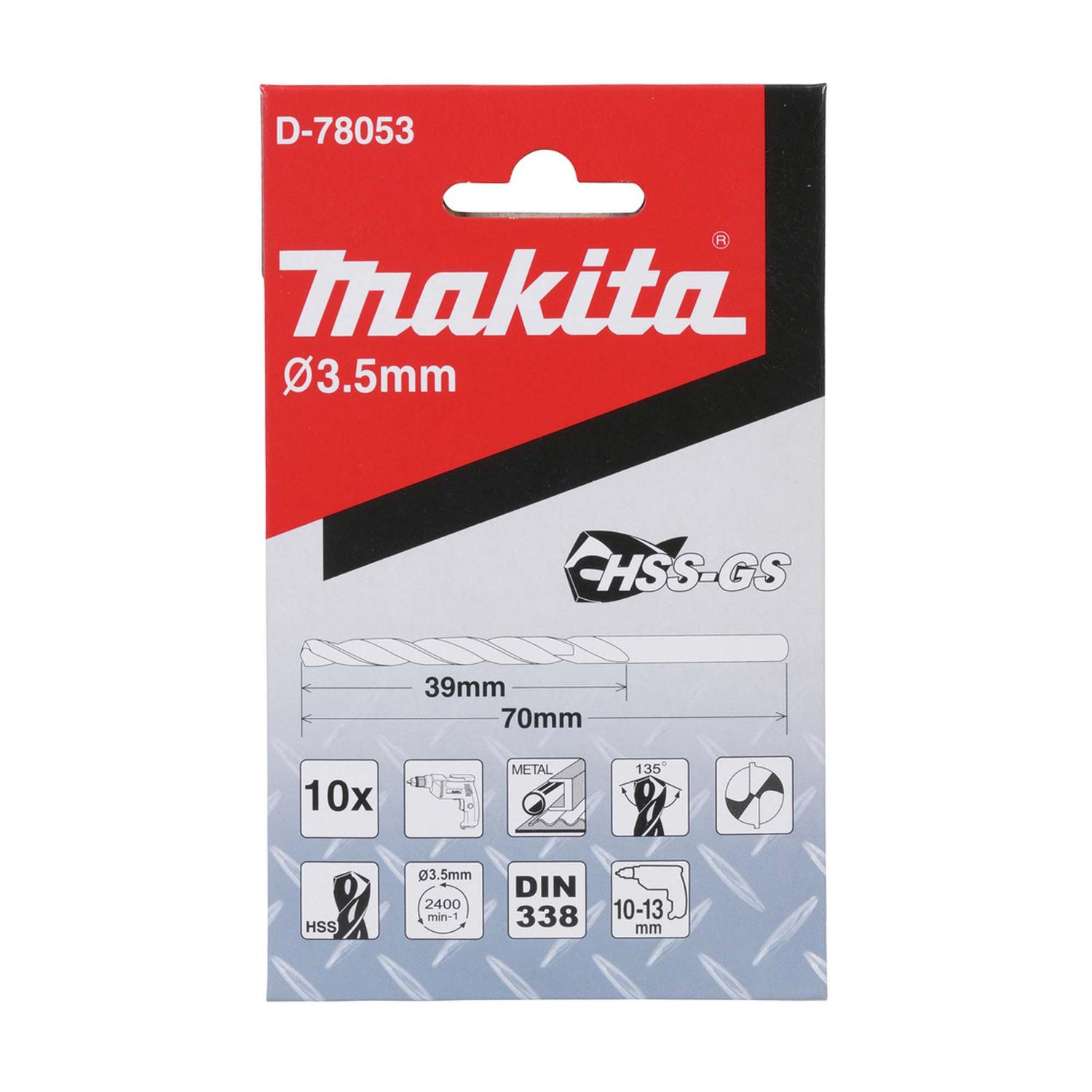 Pack 10 Brocas Para Metal HSS - GS 3,5x70mm - Makita - Herram.cl